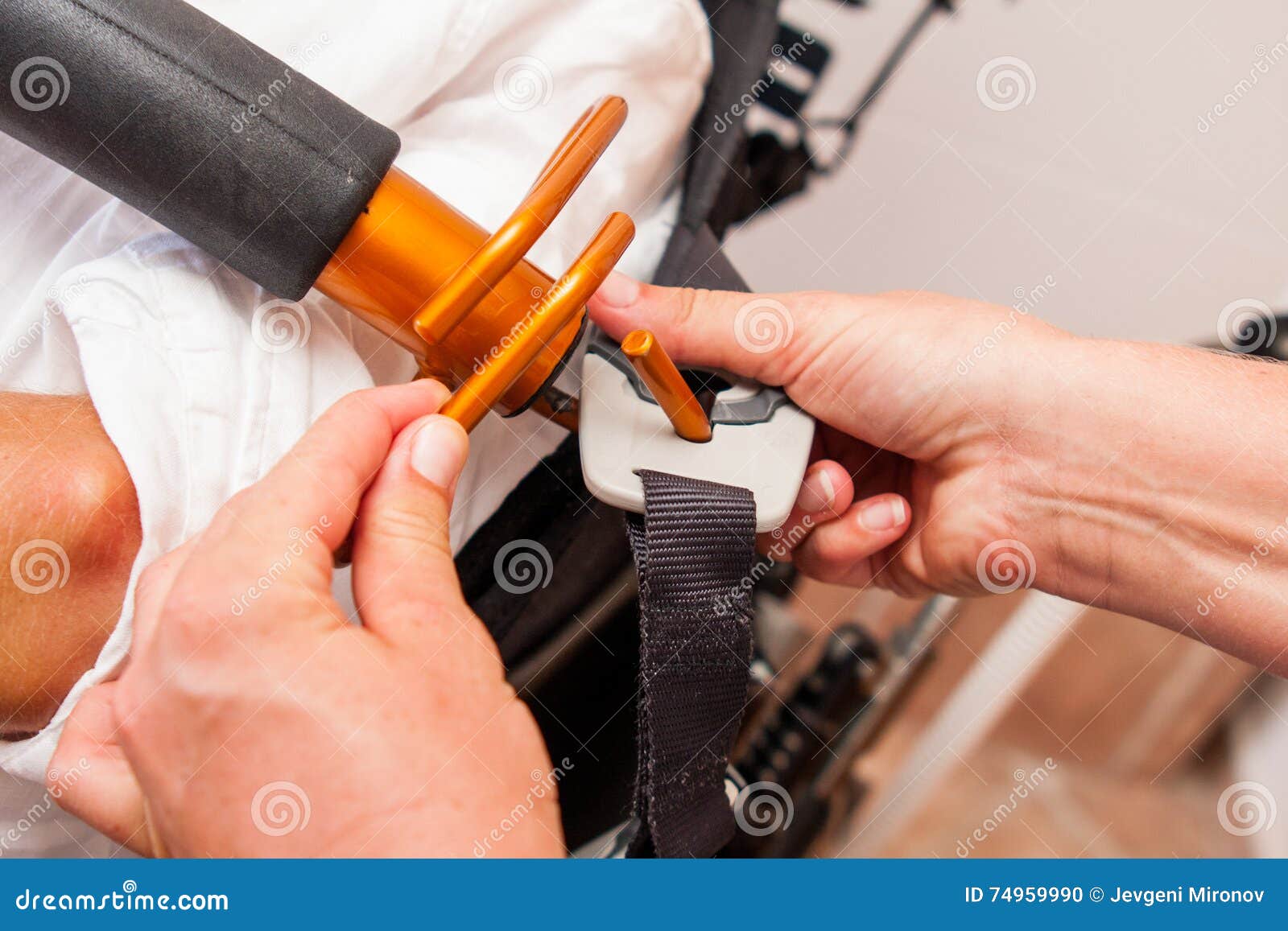 Nurse Fix with Crane for Lifting Disabled People. Stock Photo Image