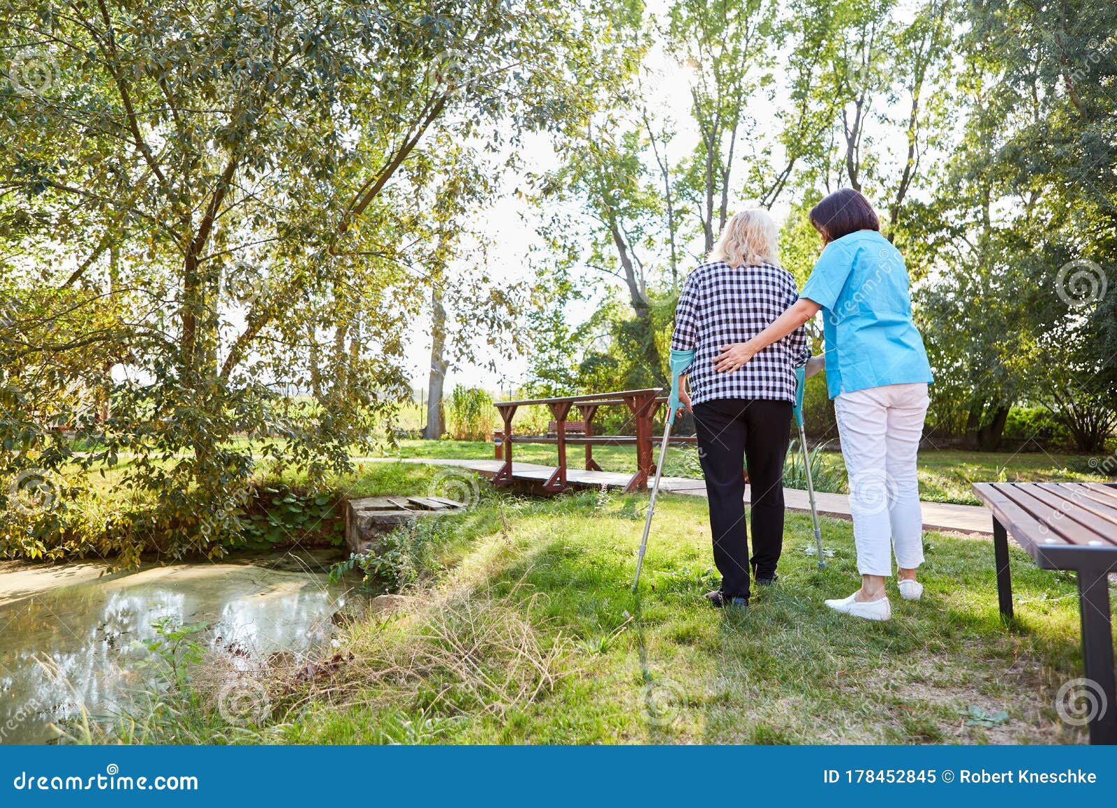 Nurse Helps Patient with Crutches Stock Image Image of pensioner