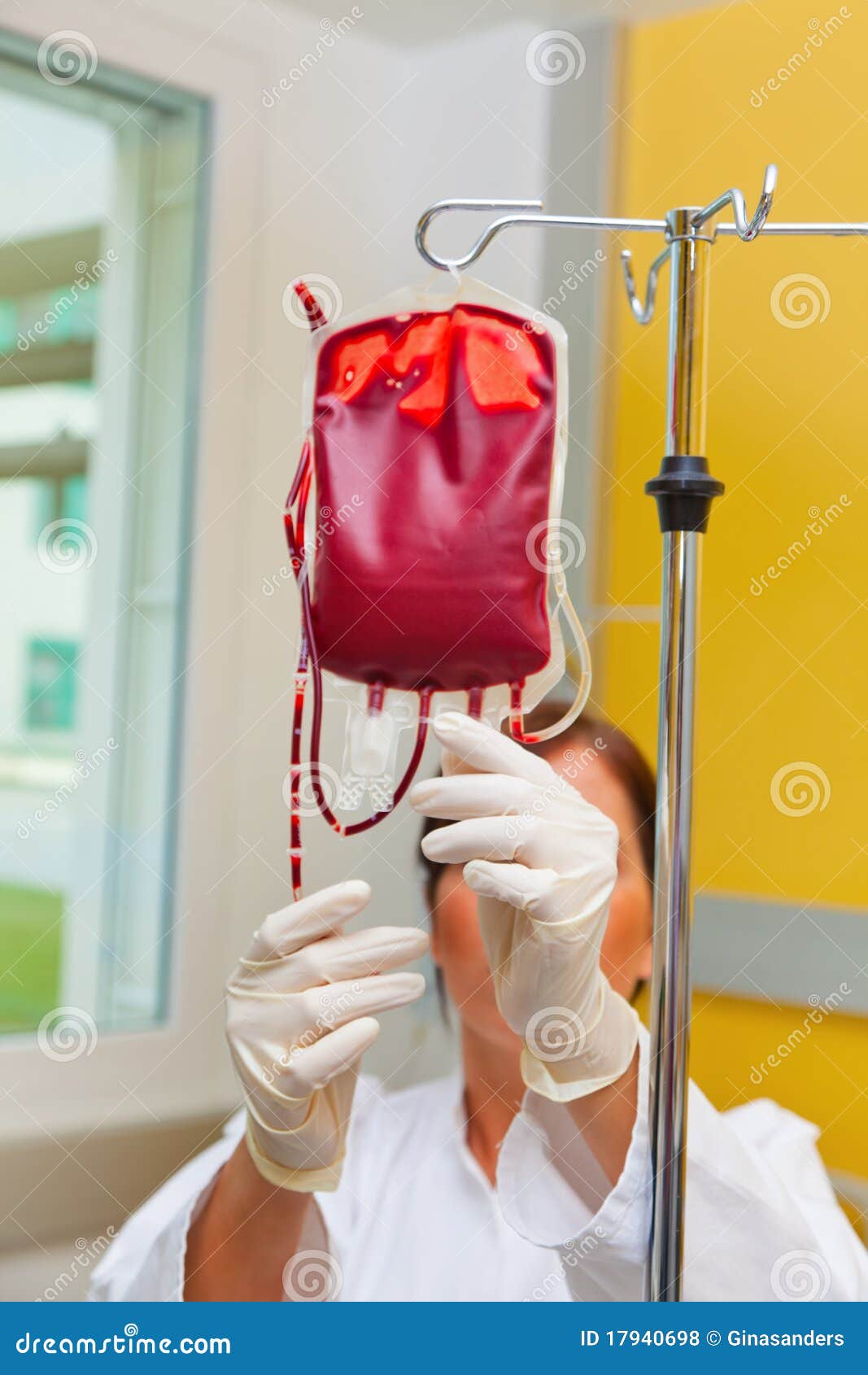Nurse in Hospital with Blood Bottle. Stock Photo Image of type