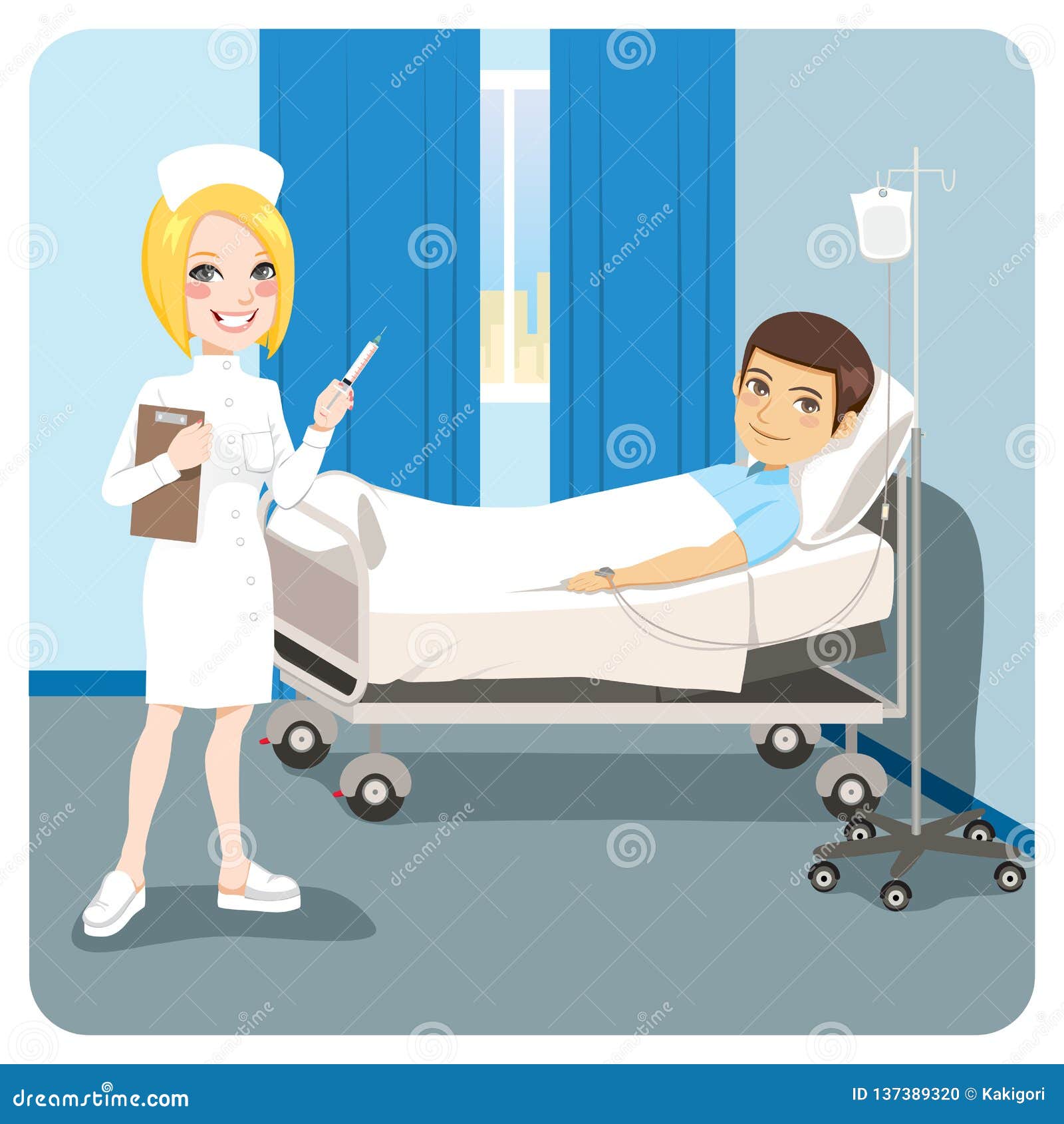 Nurse Hospital Man Ill Bed stock vector. Illustration of care - 137389320