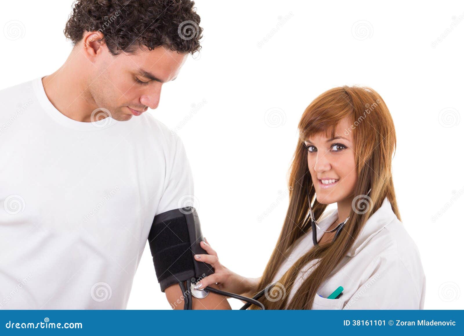Nurse Measures the Blood Pressure of a Patient Stock Image Image of