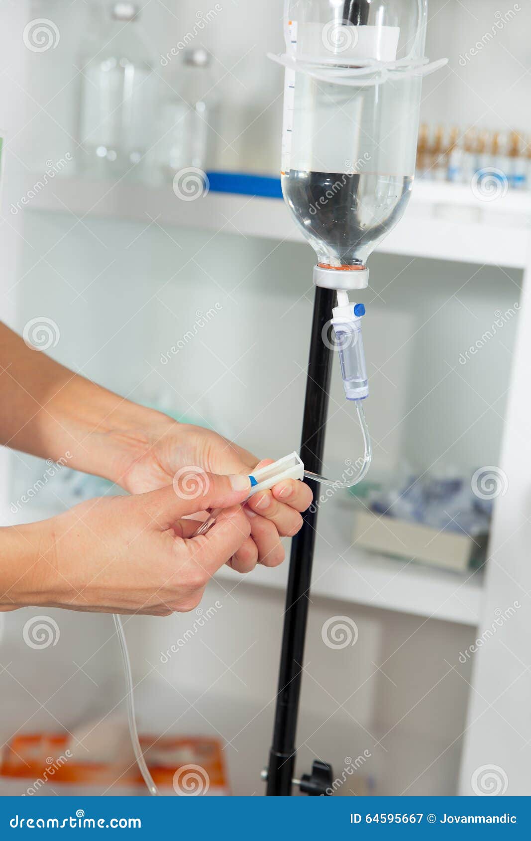 Nurse Prepares IV Solution for Infusion. Stock Image Image of infused