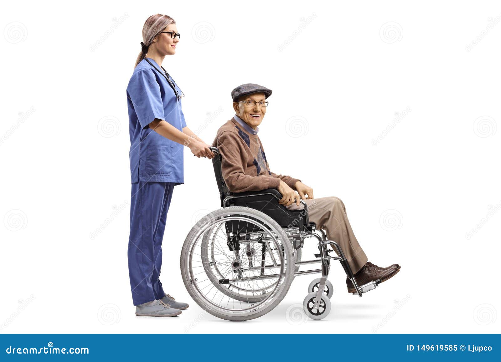Nurse Pushing a Senior Man Sitting in a Wheelchair Stock Image - Image ...