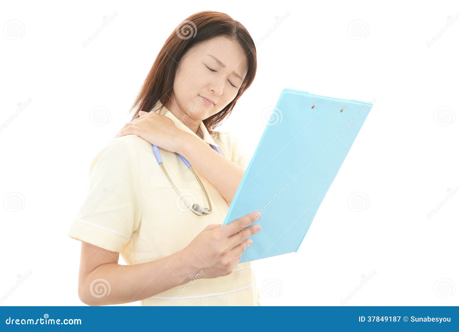 Nurse with shoulder pain. stock image. Image of charming 37849187