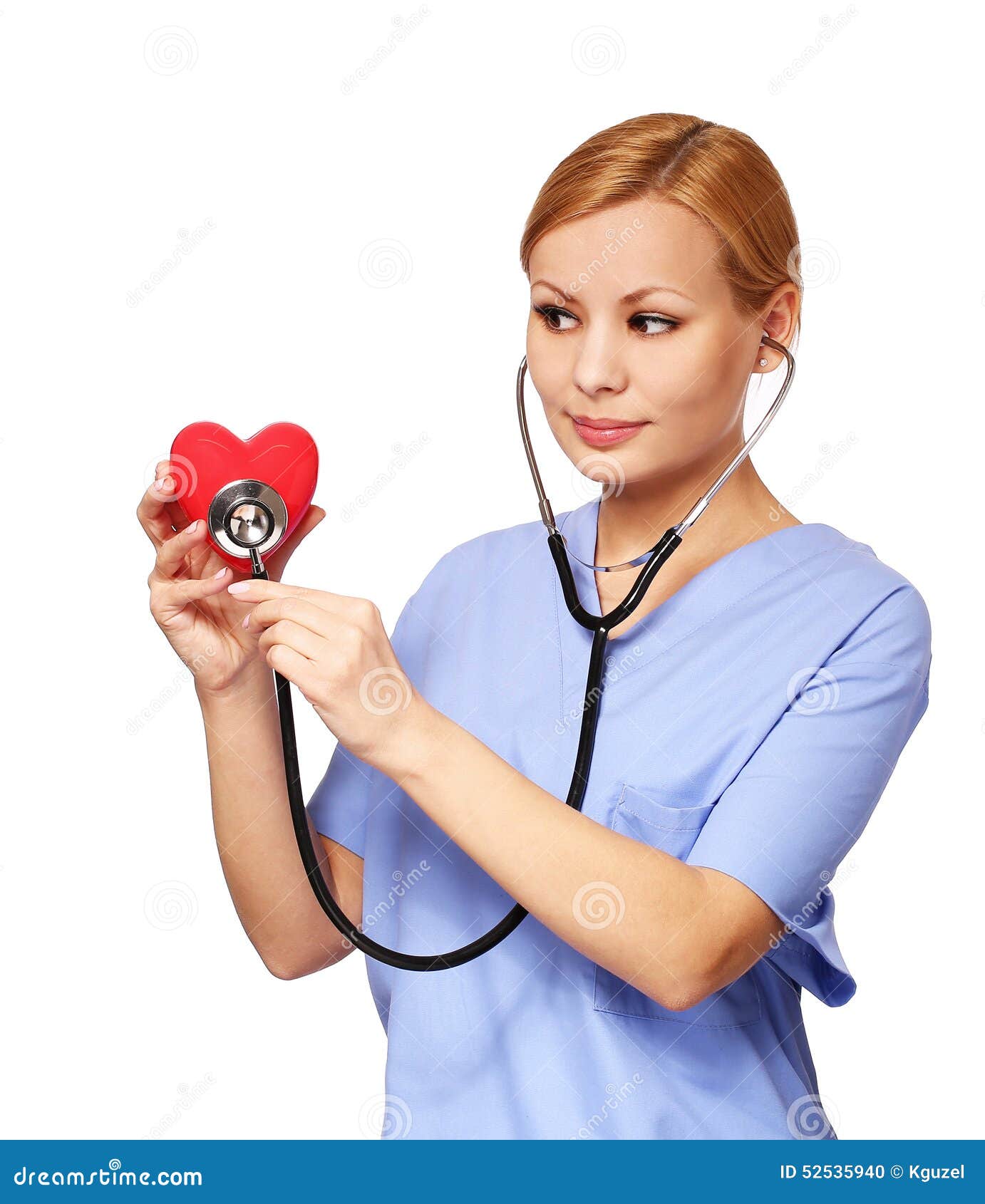 Nurse with Stethoscope Examining Red Heart Stock Photo Image of examining, doctor 52535940