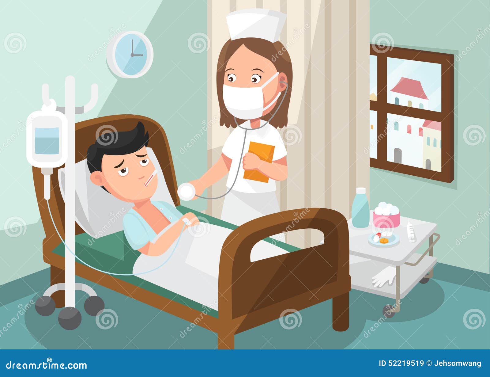 the nurse taking care of patient in the ward of hospital