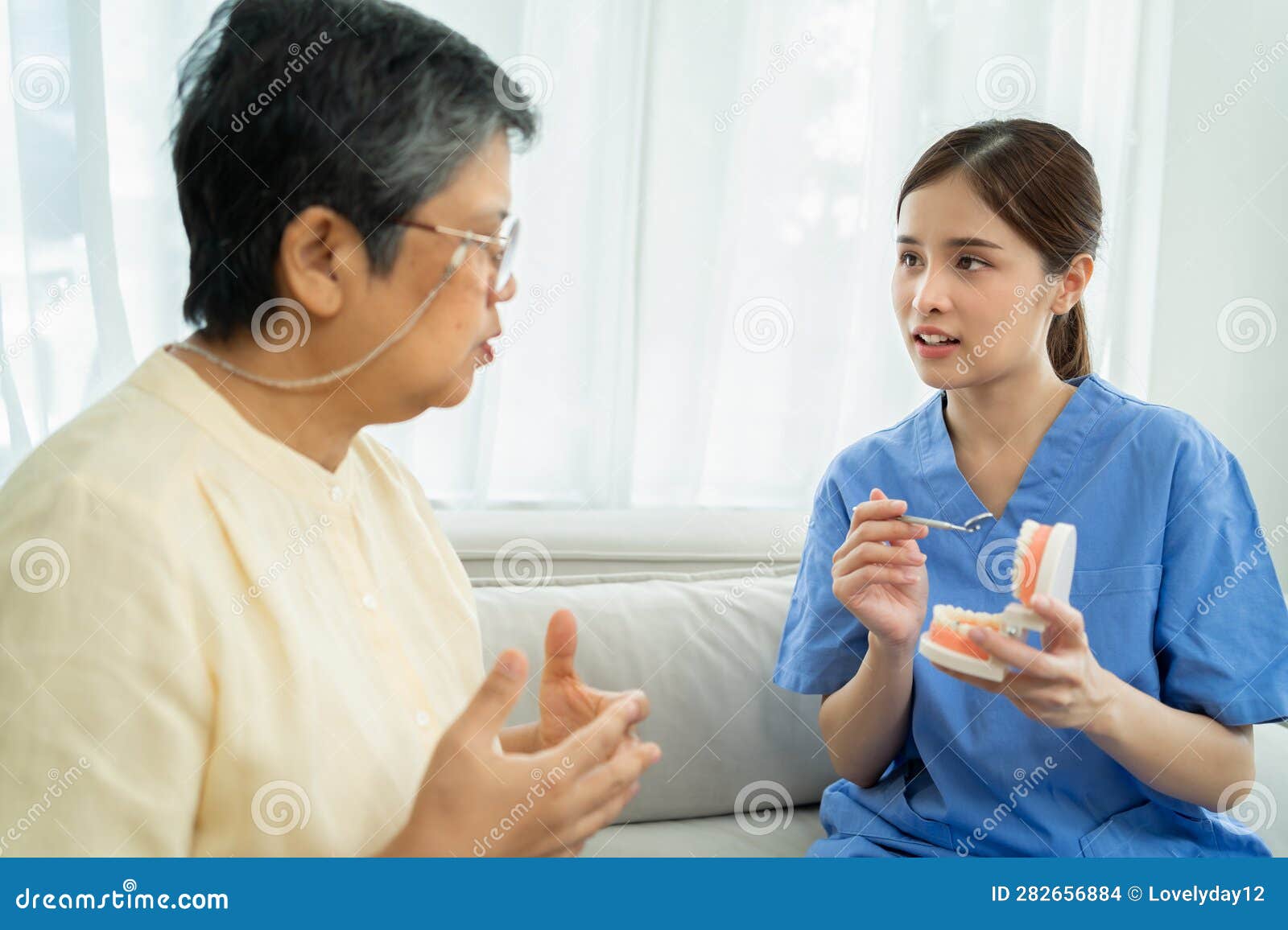 Nurse Teaches the Elderly How To Clean Teeth at Home Stock Photo Image of expertise, body