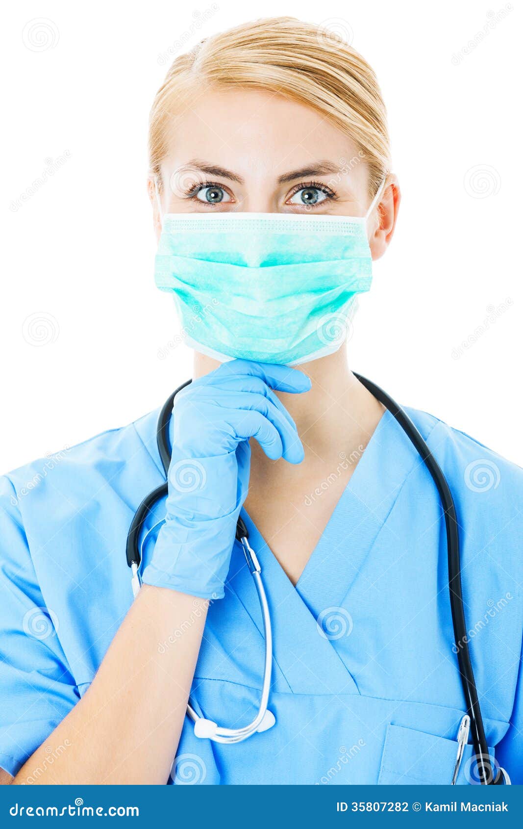 Nurse Wearing Surgical Mask Over White Background Stock Photography