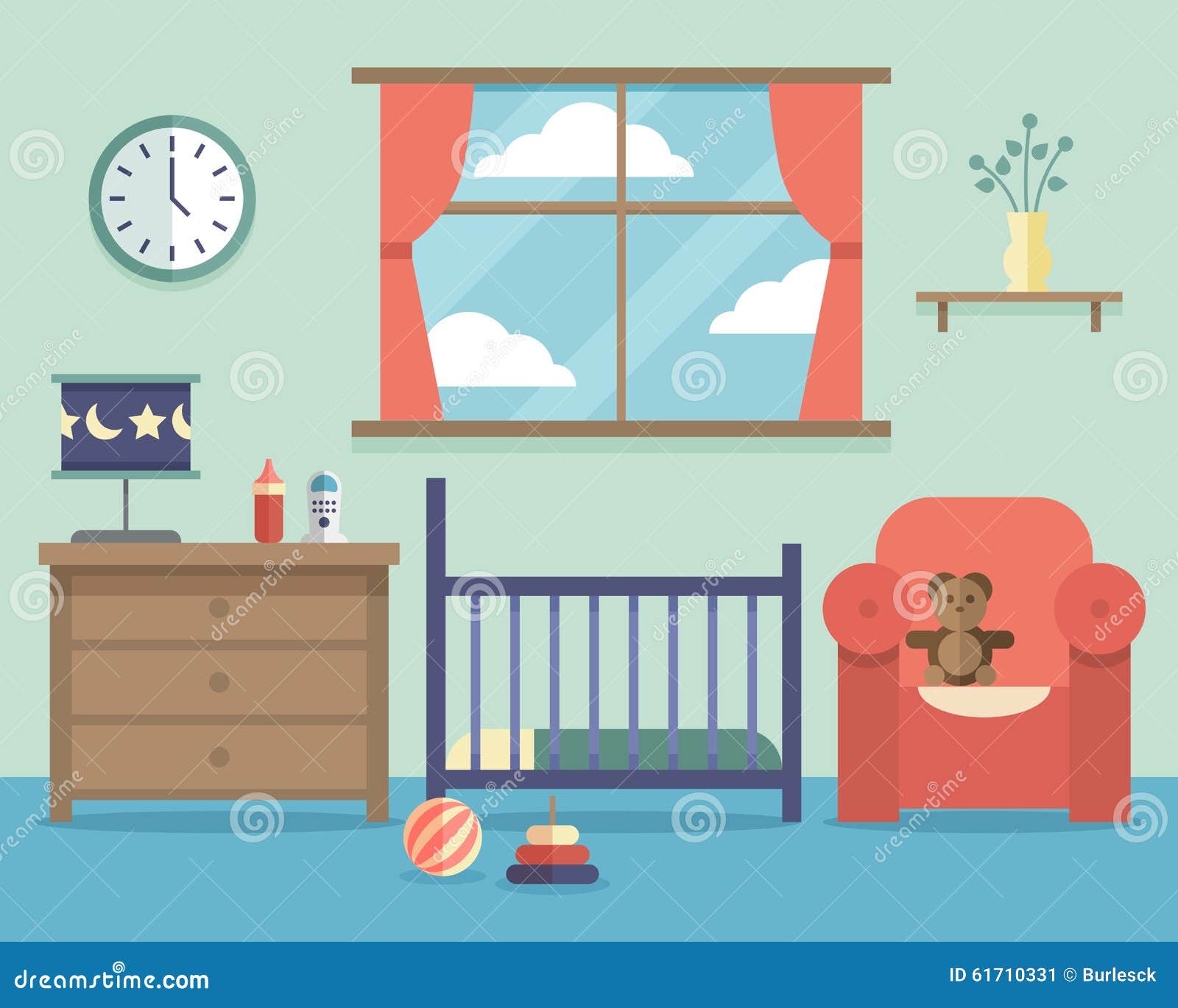 nursery baby room interior with furniture in flat
