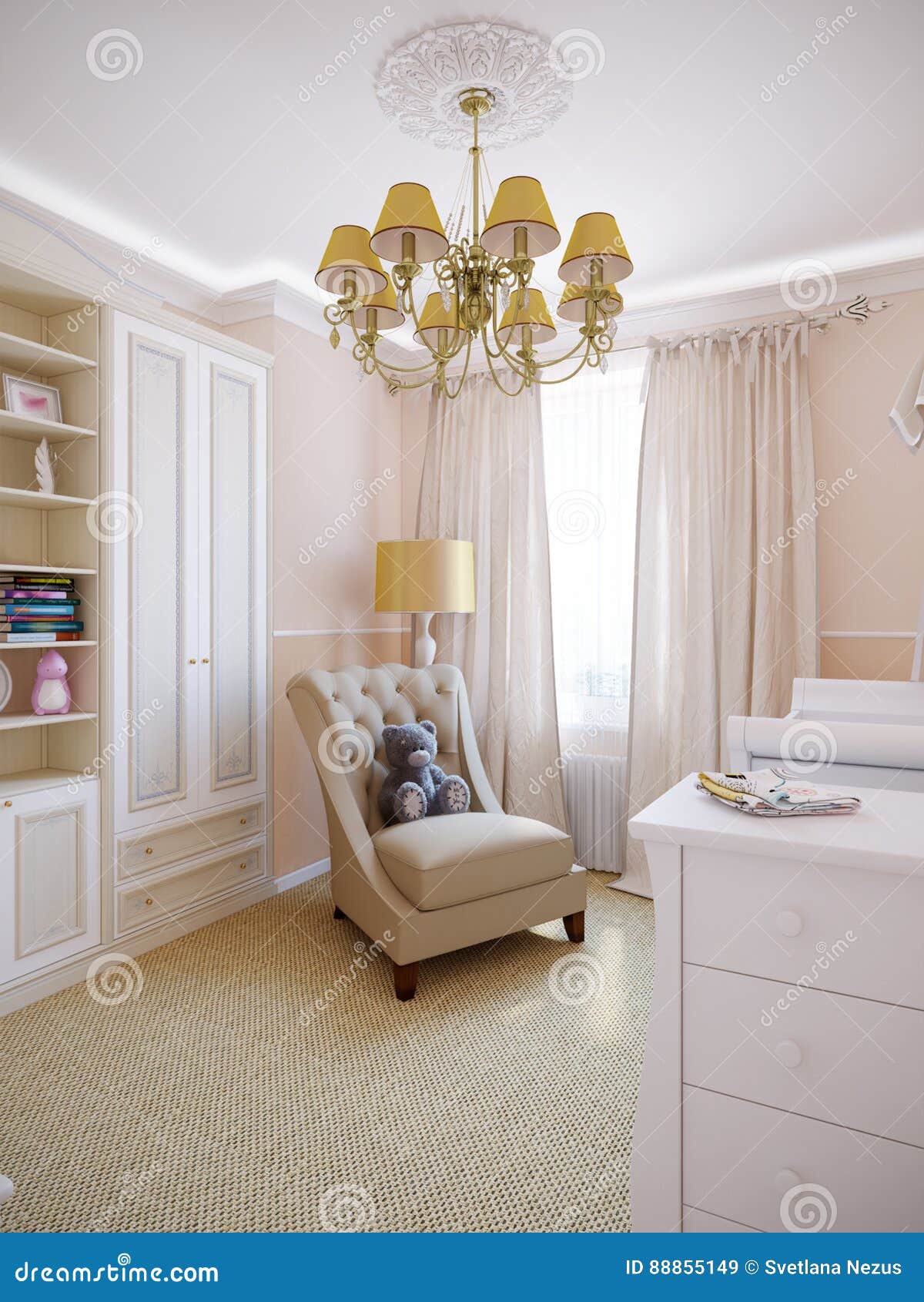 Nursery Interior Design in Classic Style Stock Illustration