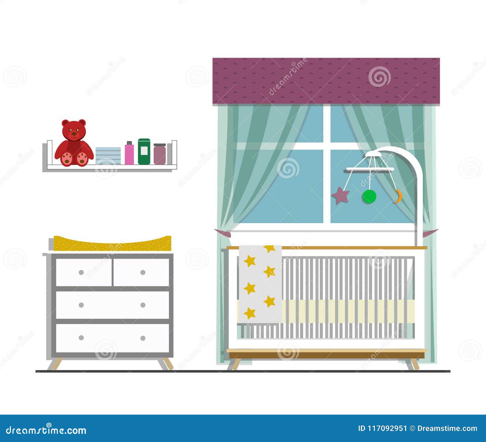 Nursery Room in a Flat Style. Stock Vector Illustration of family