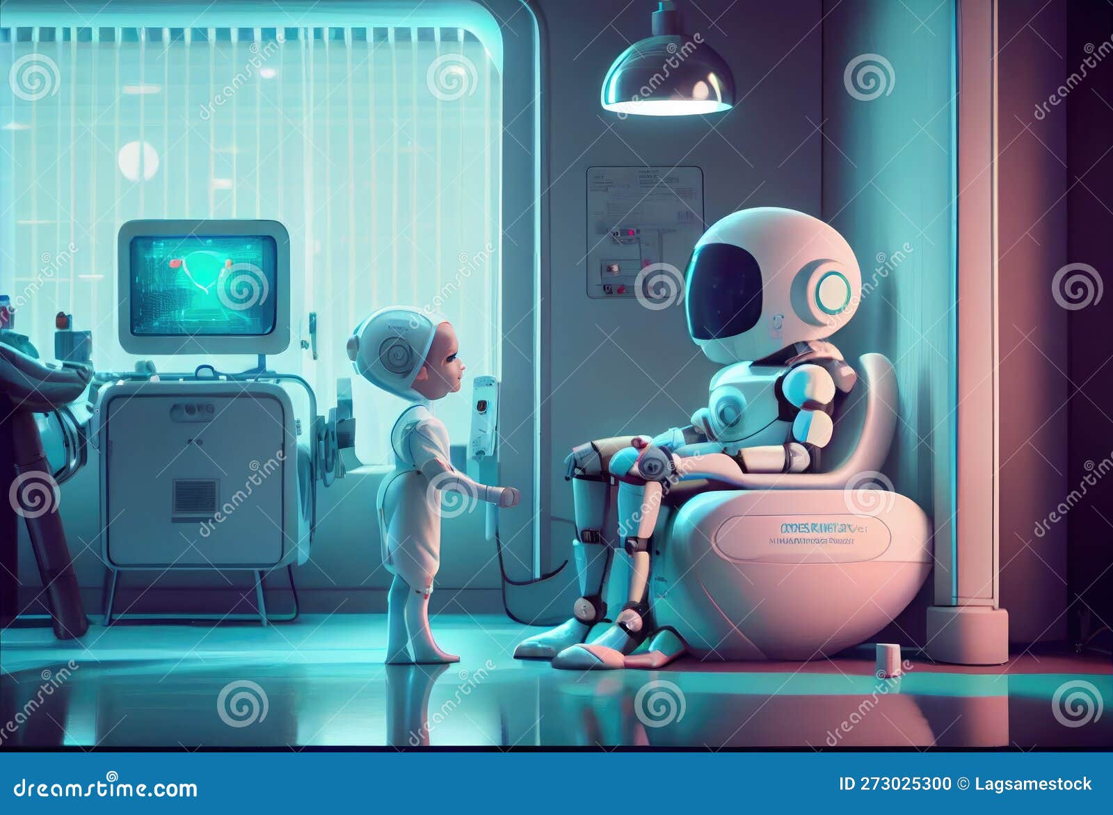 Nursing Care Robots Take Care of Young Patient in Hospitals. Medical