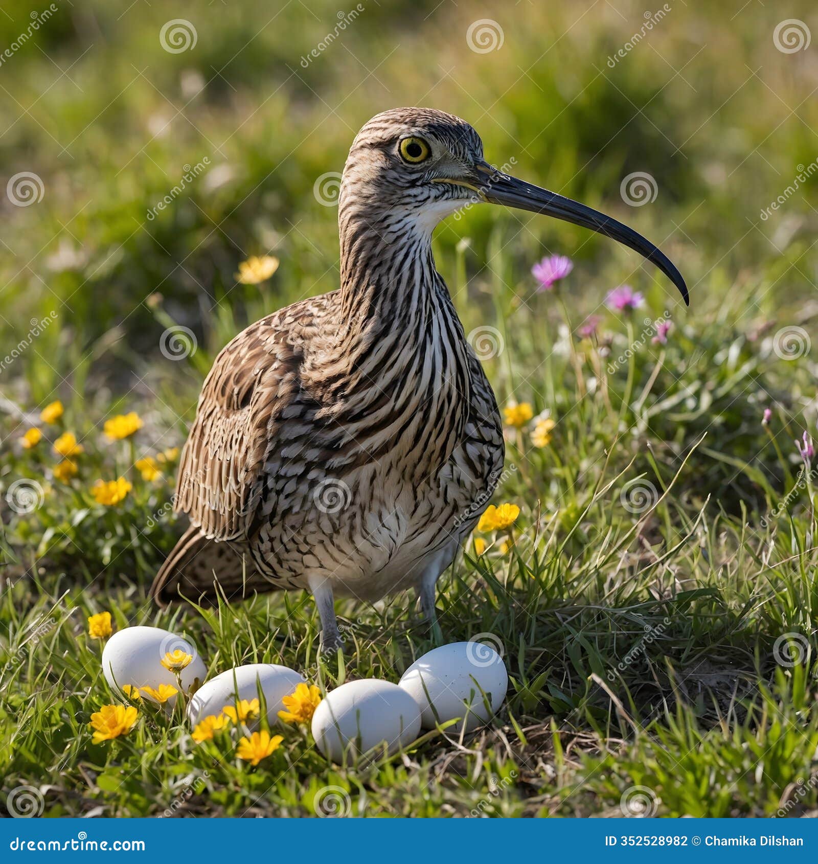 nurturing haven: a far eastern curlew guarding its eggs in the meadow