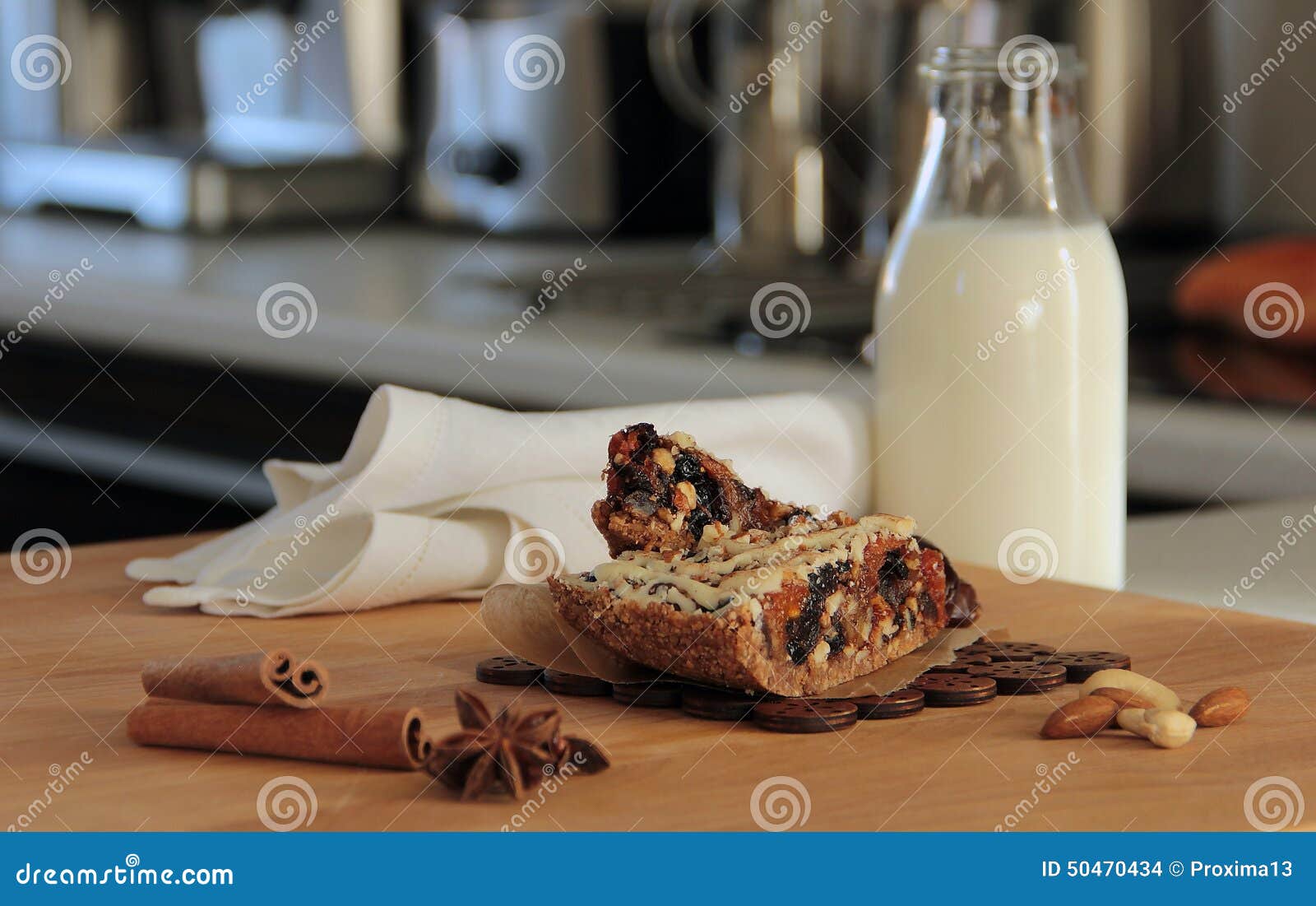 Nut and Date Cinnamon Cake and Milk Stock Photo Image of meal, table