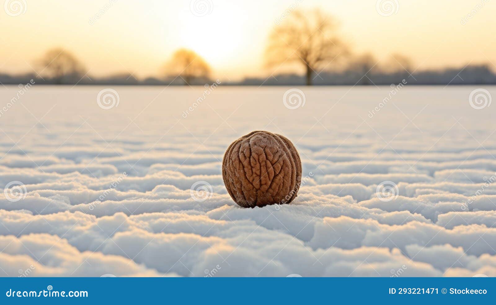 lonely walnut on snowfield: a stunning naturalistic photo