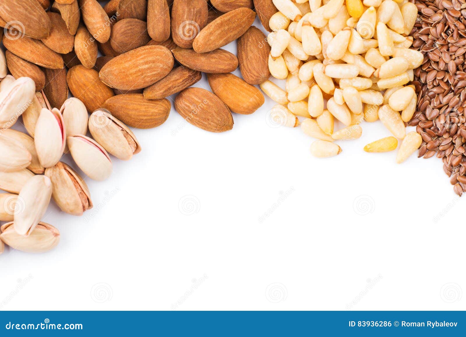 Download Nut Mix. Linen, Almonds,pine Nuts, Pistachios On White Background Stock Photo - Image of group ...