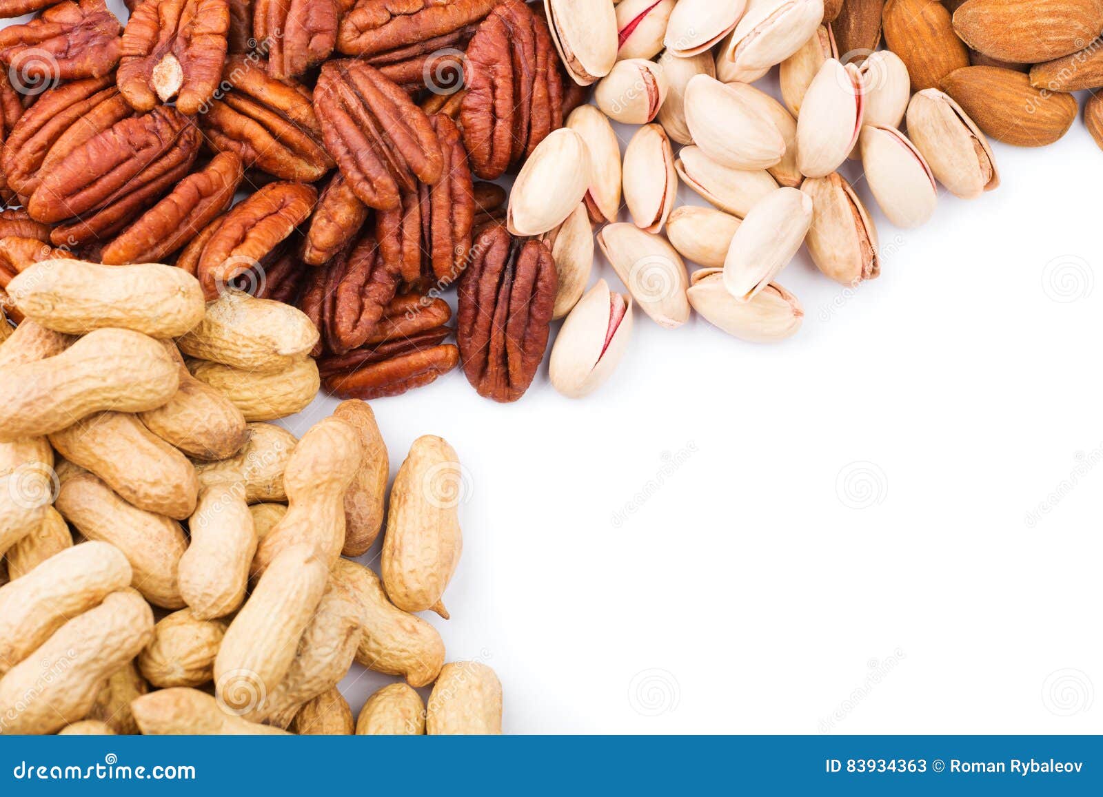 Nut Mix. Peanuts, Pecans, Pistachios, Almonds On White Background Stock