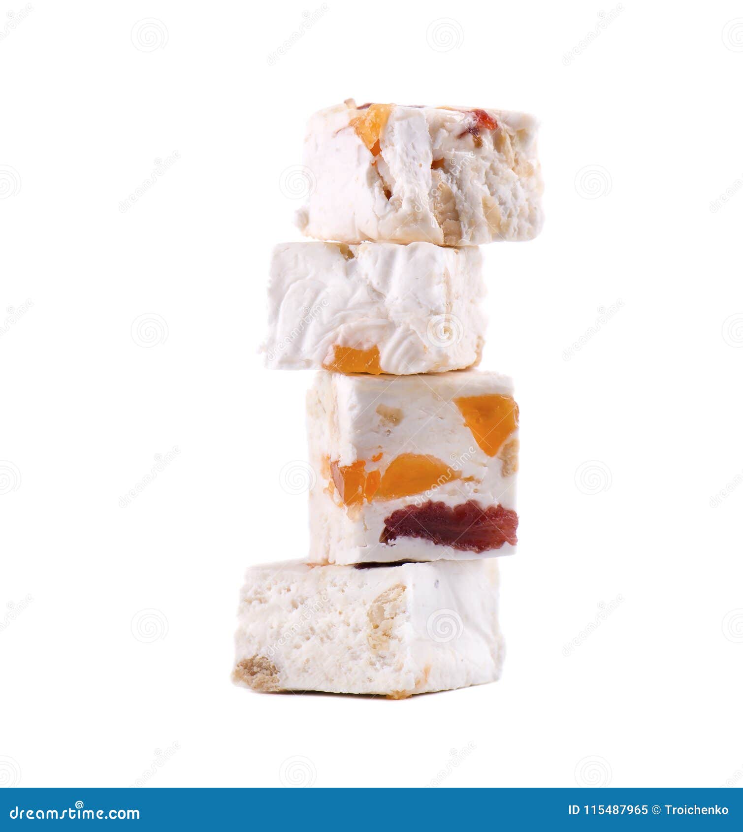 Nut Nougat with Dried Fruit, Sweet Candy Isolated on White Background