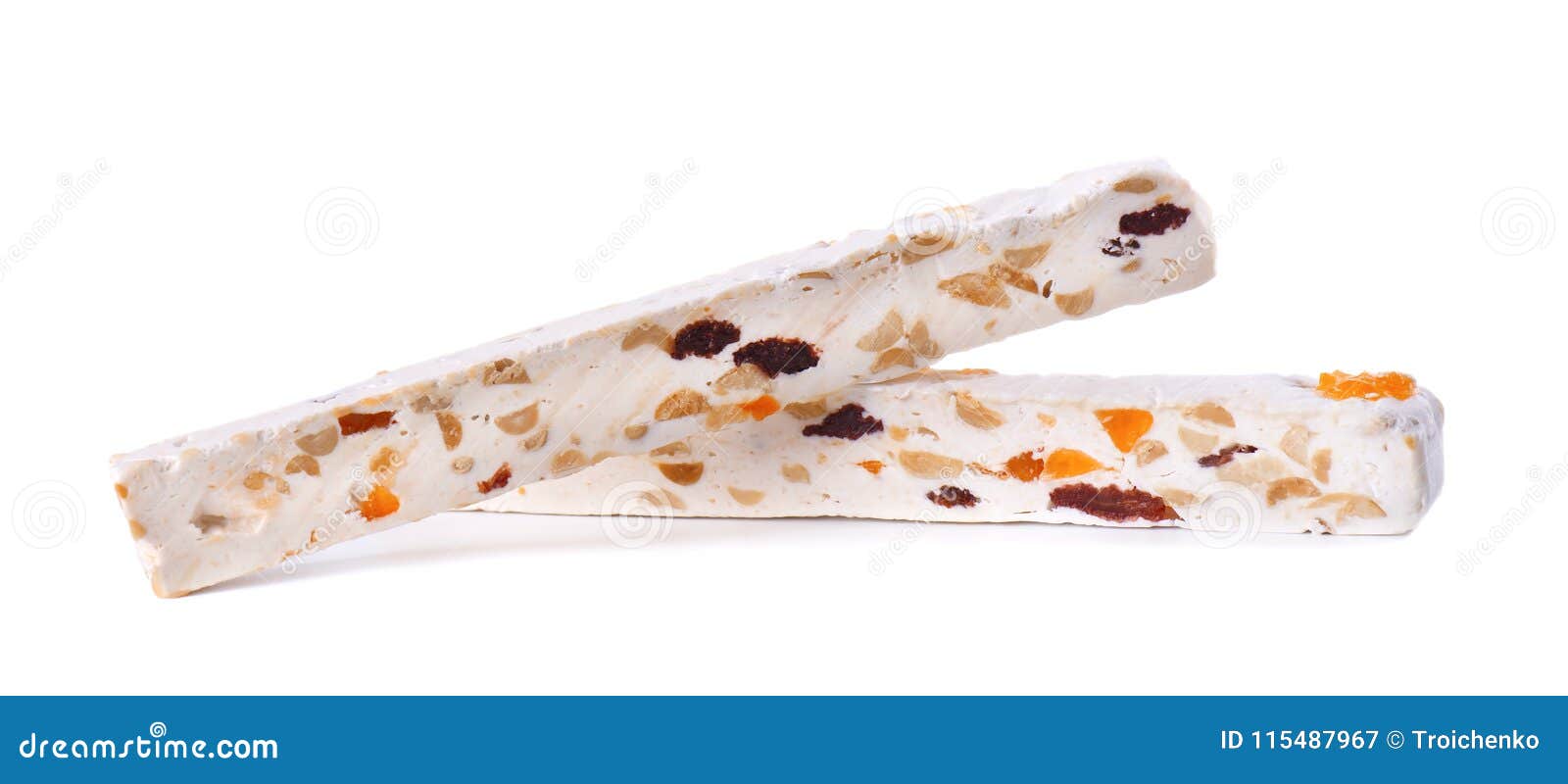 Nut Nougat with Dried Fruit, Sweet Candy Isolated on White Background