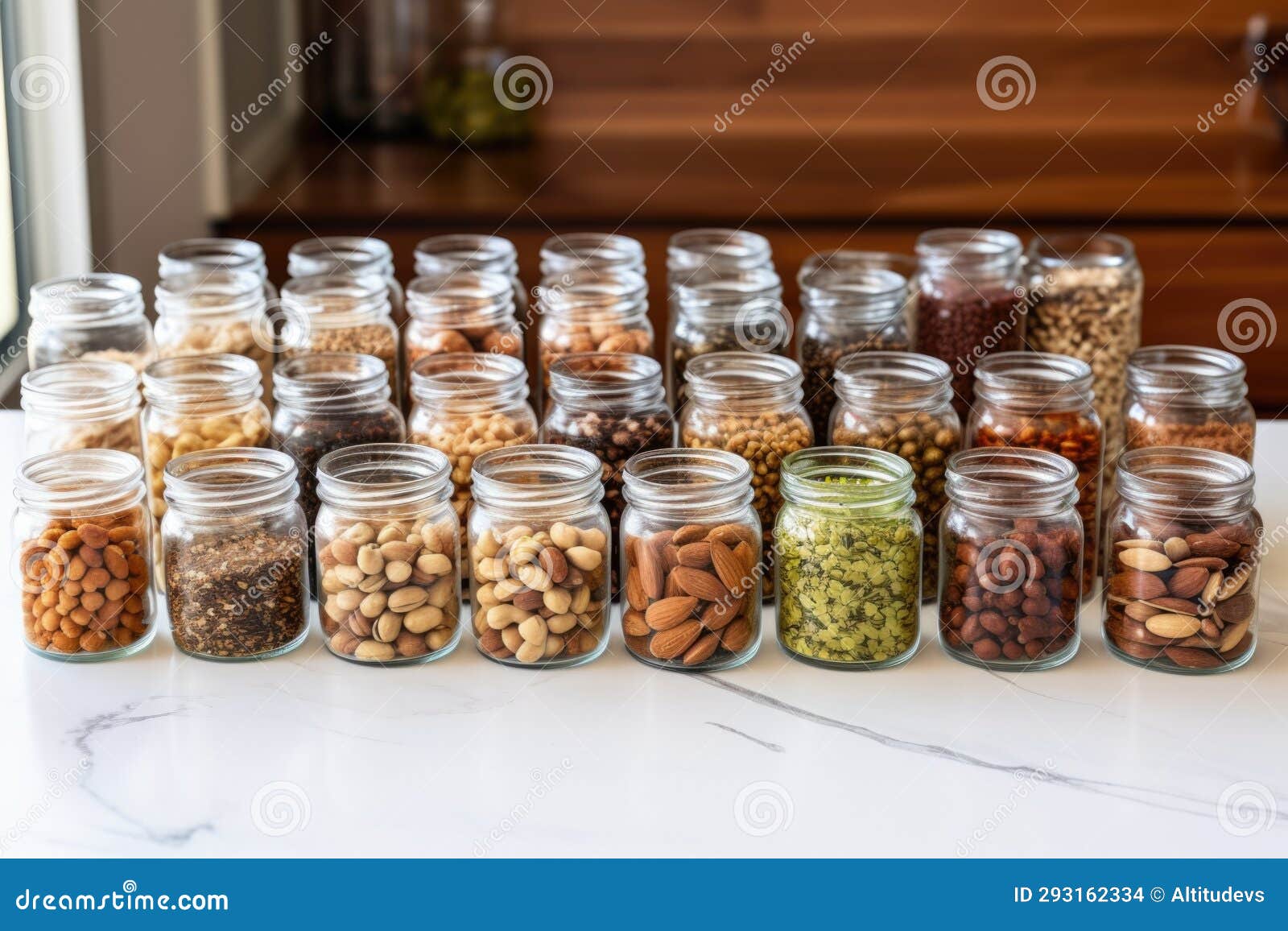 Nut and Seed Collection in Small, Clear Jars Stock Photo Image of