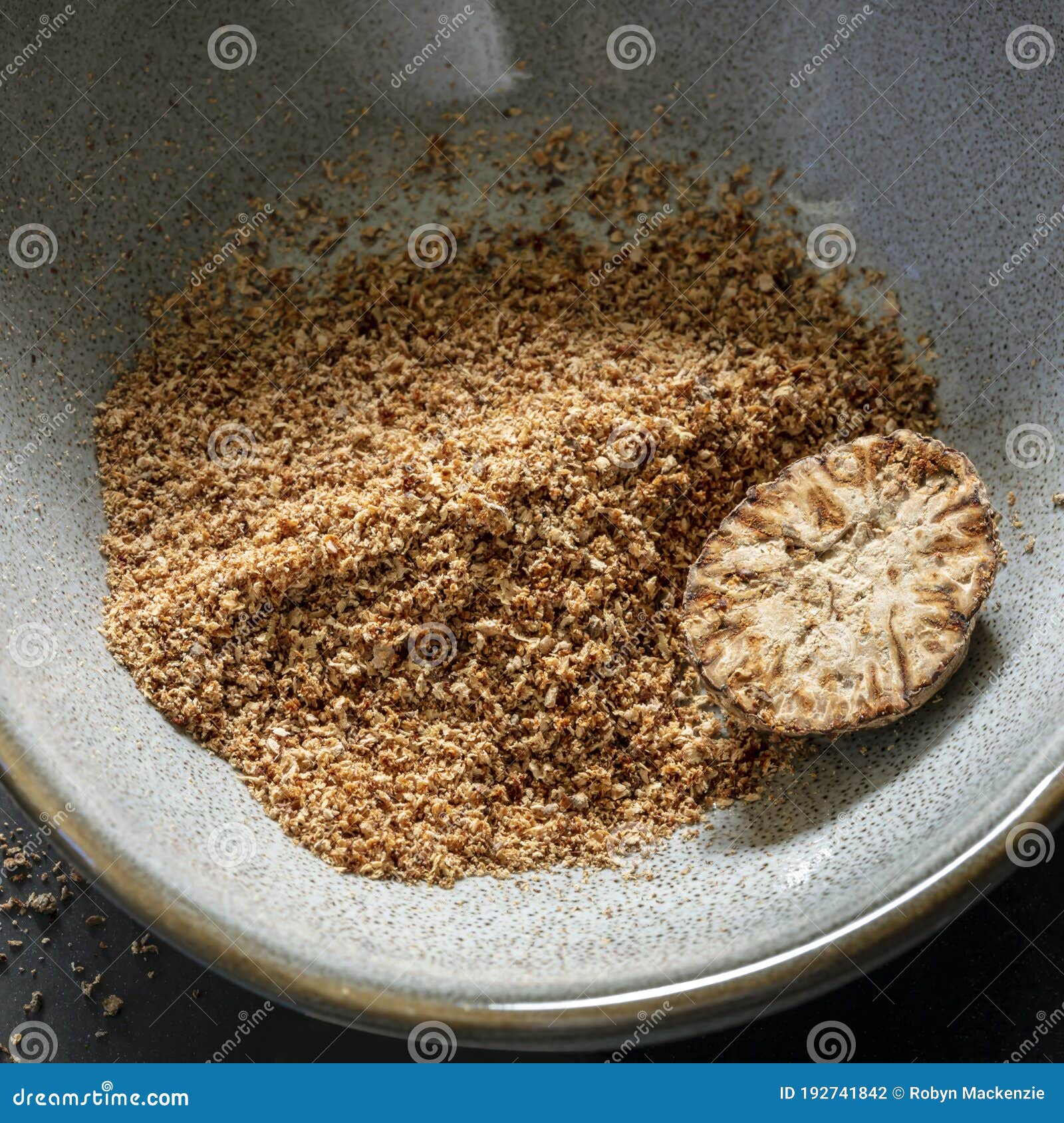 Nutmeg Whole Anbd Grated in Bowl Closeup Stock Photo Image of grated