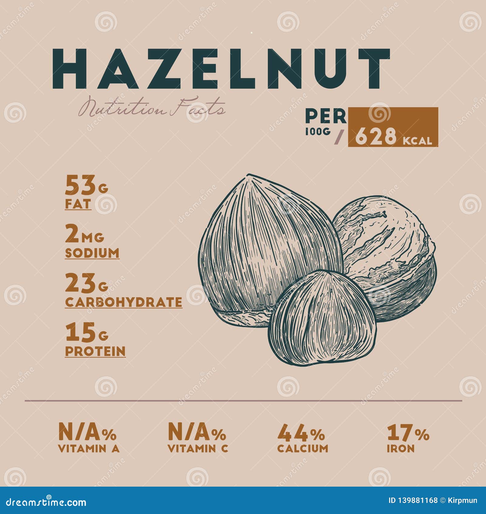 Nutrition Fact of Hazelnut. Hand Drawn Vector. Stock Vector