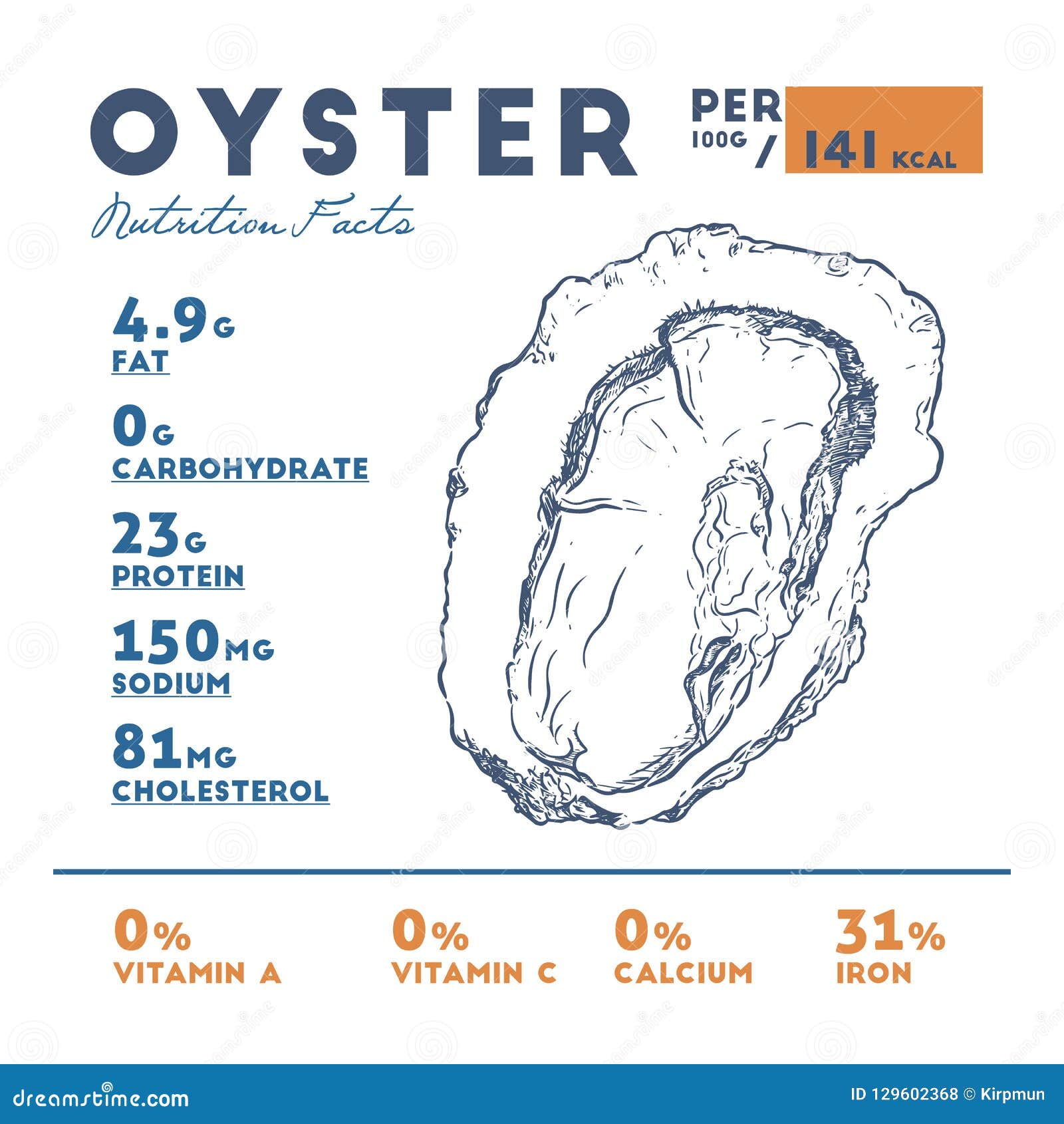Nutrition Fact of Oyster, Hand Draw Sketch Vector. Stock Vector Illustration of dietology