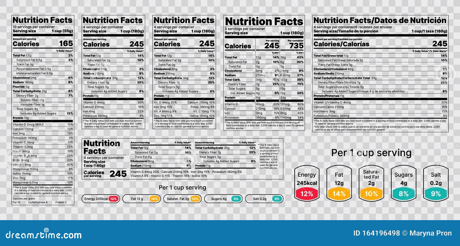 Nutrition Facts Label. Vector Illustration. Set of Tables Food Regarding Ingredient Label Template