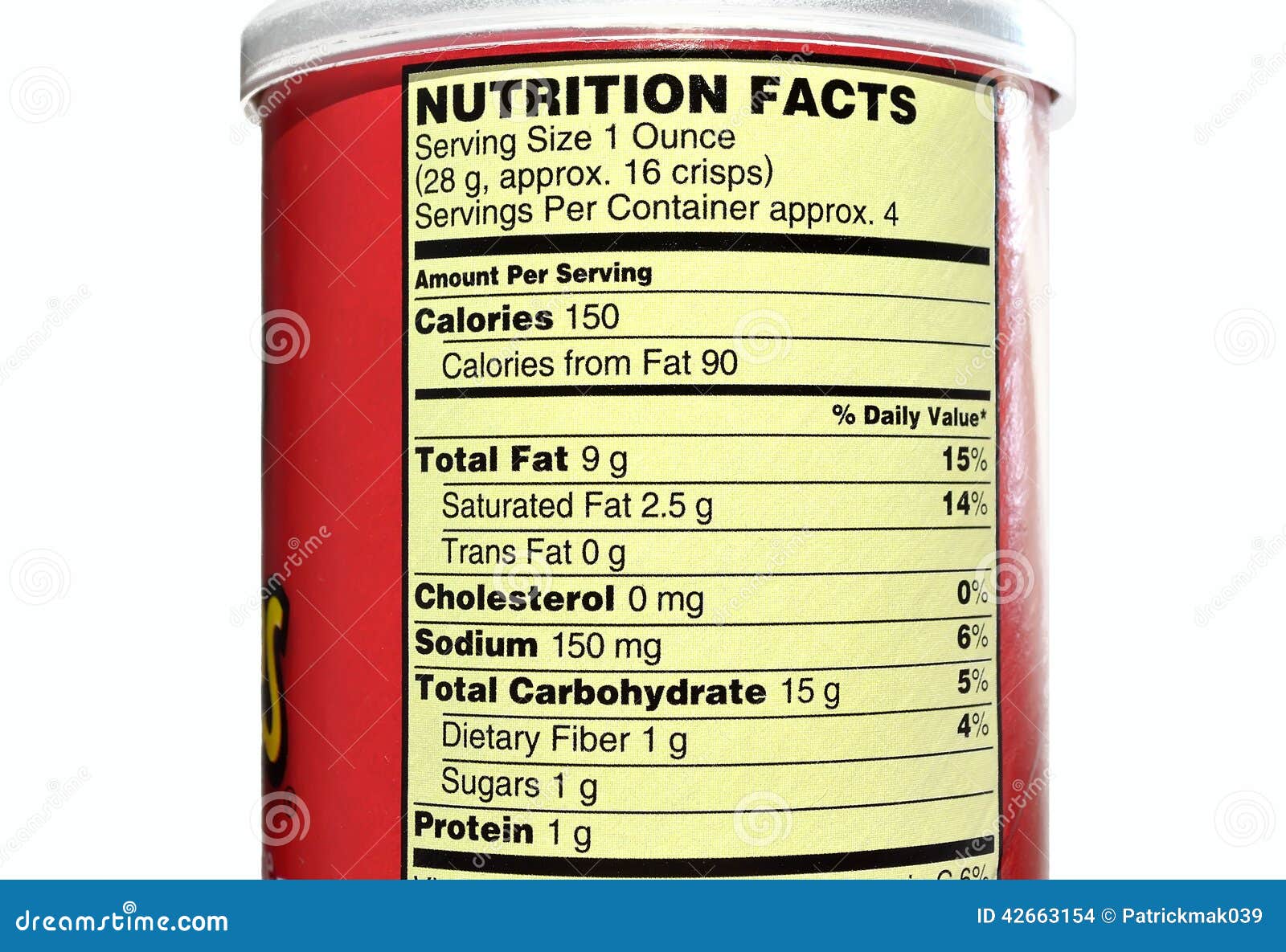 Potato Chips Nutrition Facts Stock Photo Image Of Fibre Data