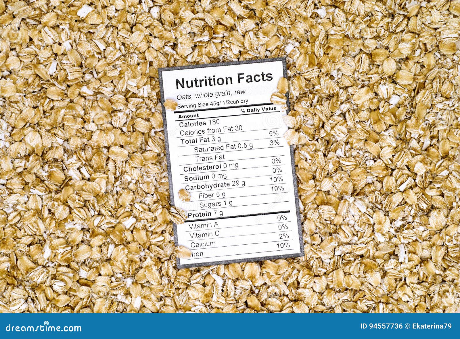 Nutrition Facts of Whole Grain Raw Oats Stock Photo Image of paper