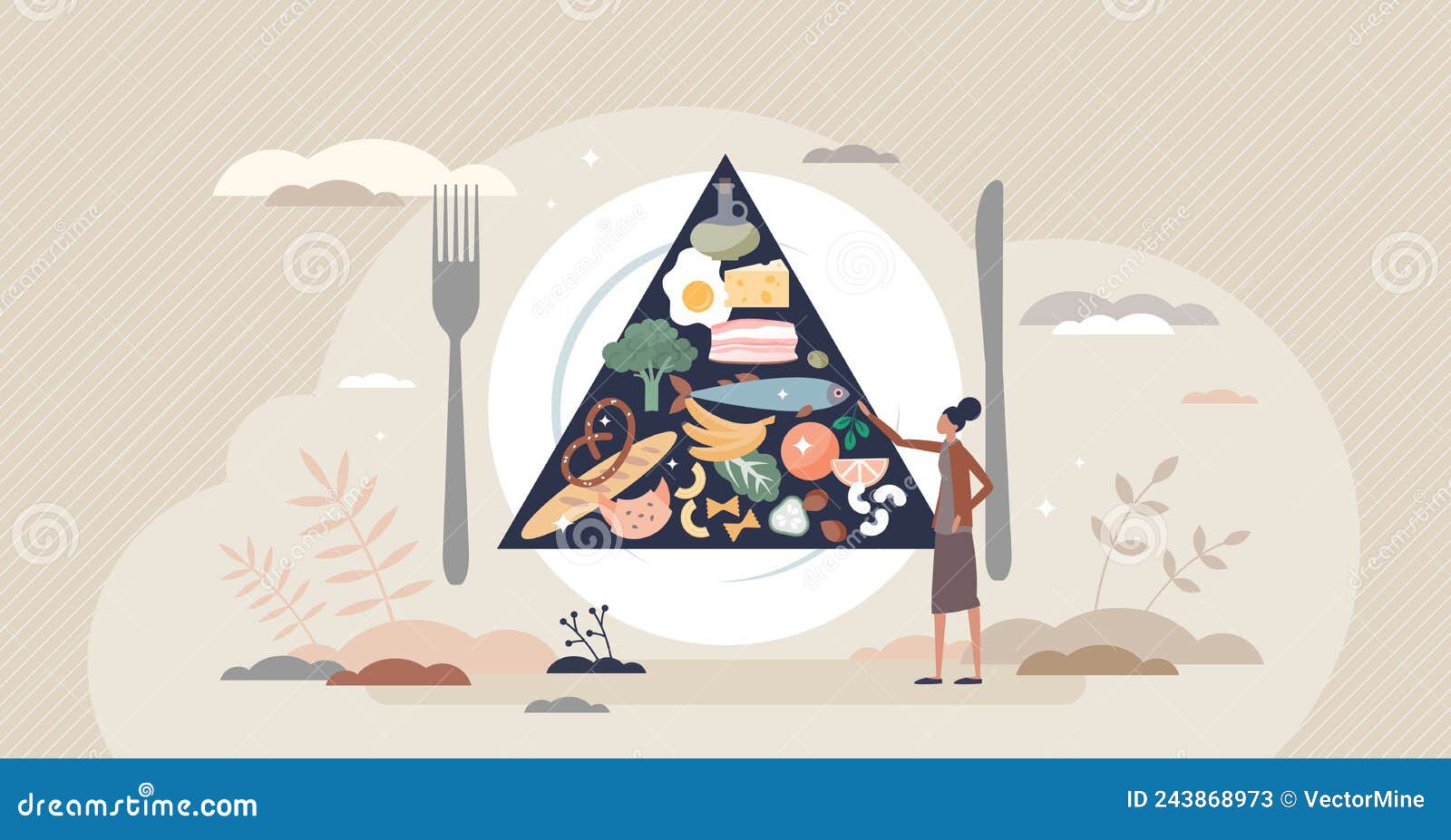 nutritional science and diet education about food value tiny person concept