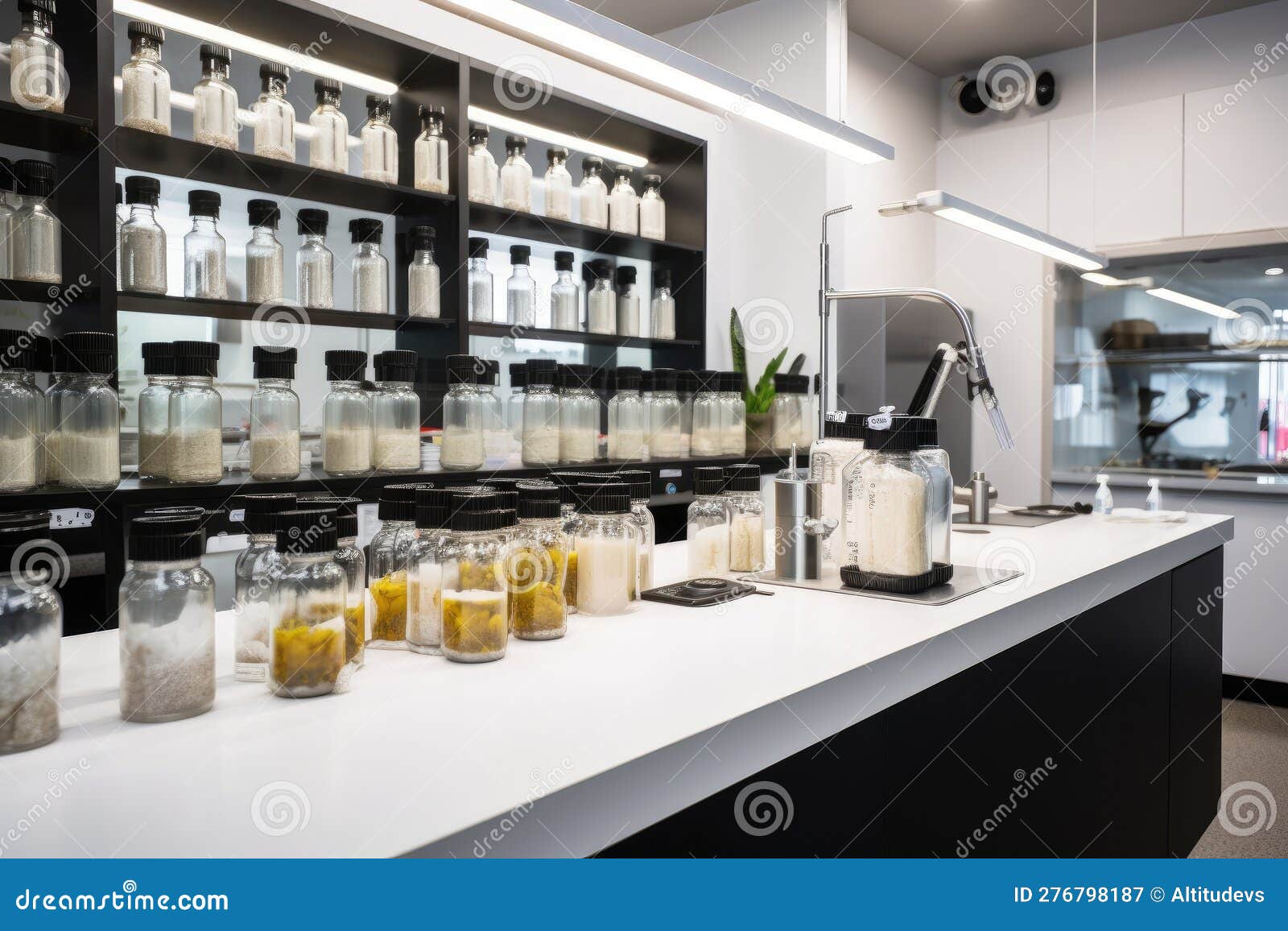 Nutritional Supplements Being Dispensed into Bottles in a Modern and