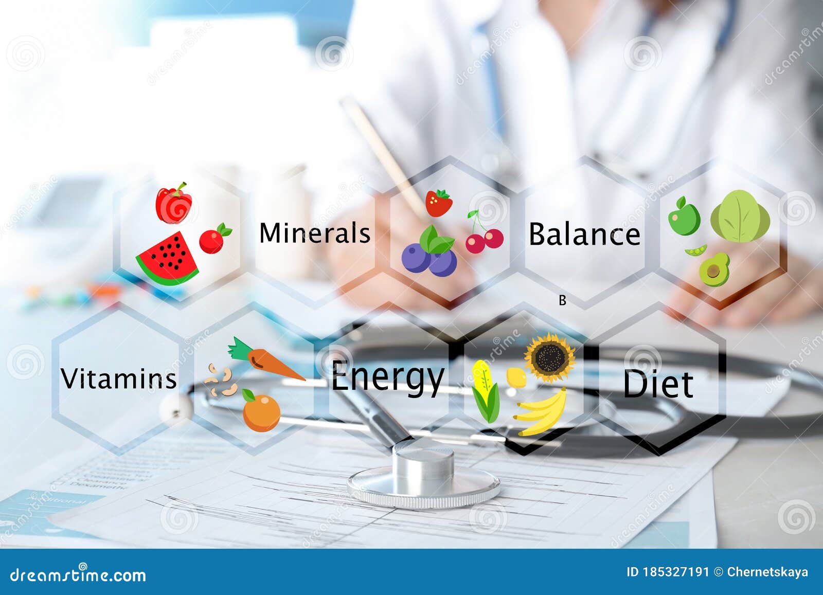 nutritionist`s recommendations. doctor working at table in office