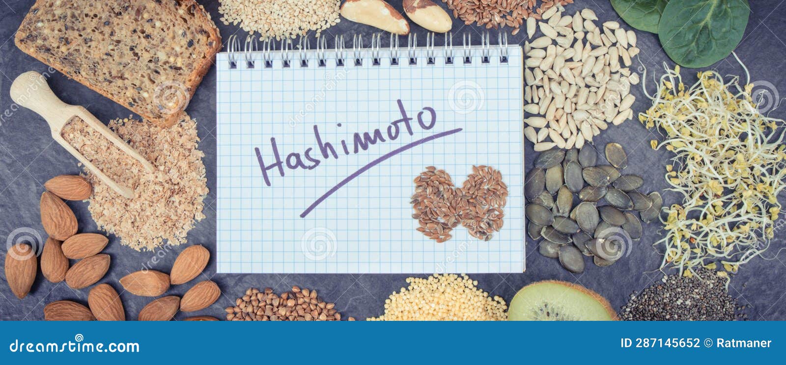 Nutritious Ingredients and Inscription Hashimoto. Healthy Food