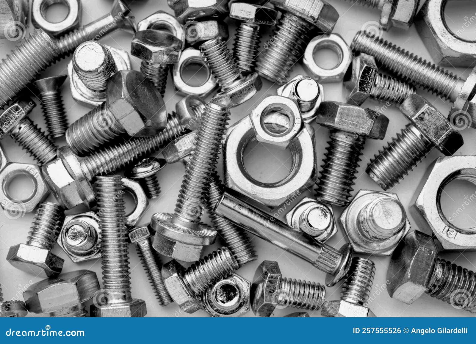 Nuts and Bolts of Different Types and Sizes, Which Seen from Above To