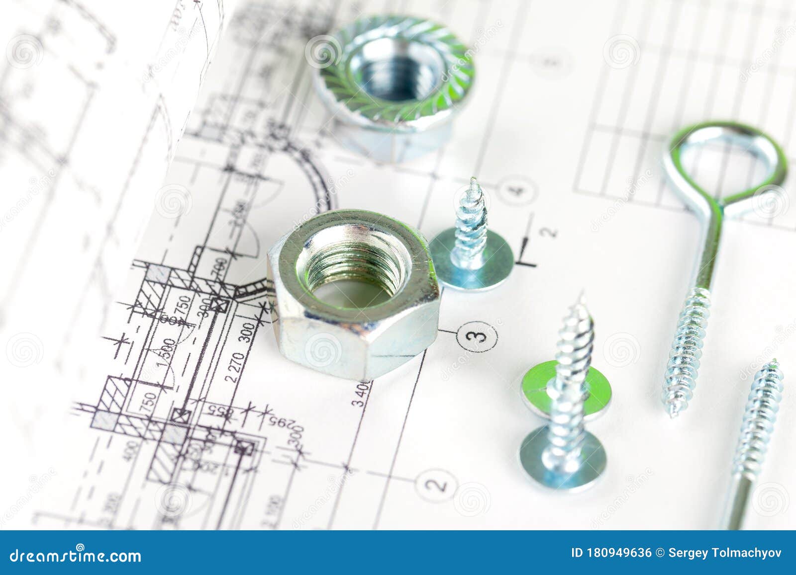 Nuts and Bolts Closeup Over House Plan Stock Photo Image of