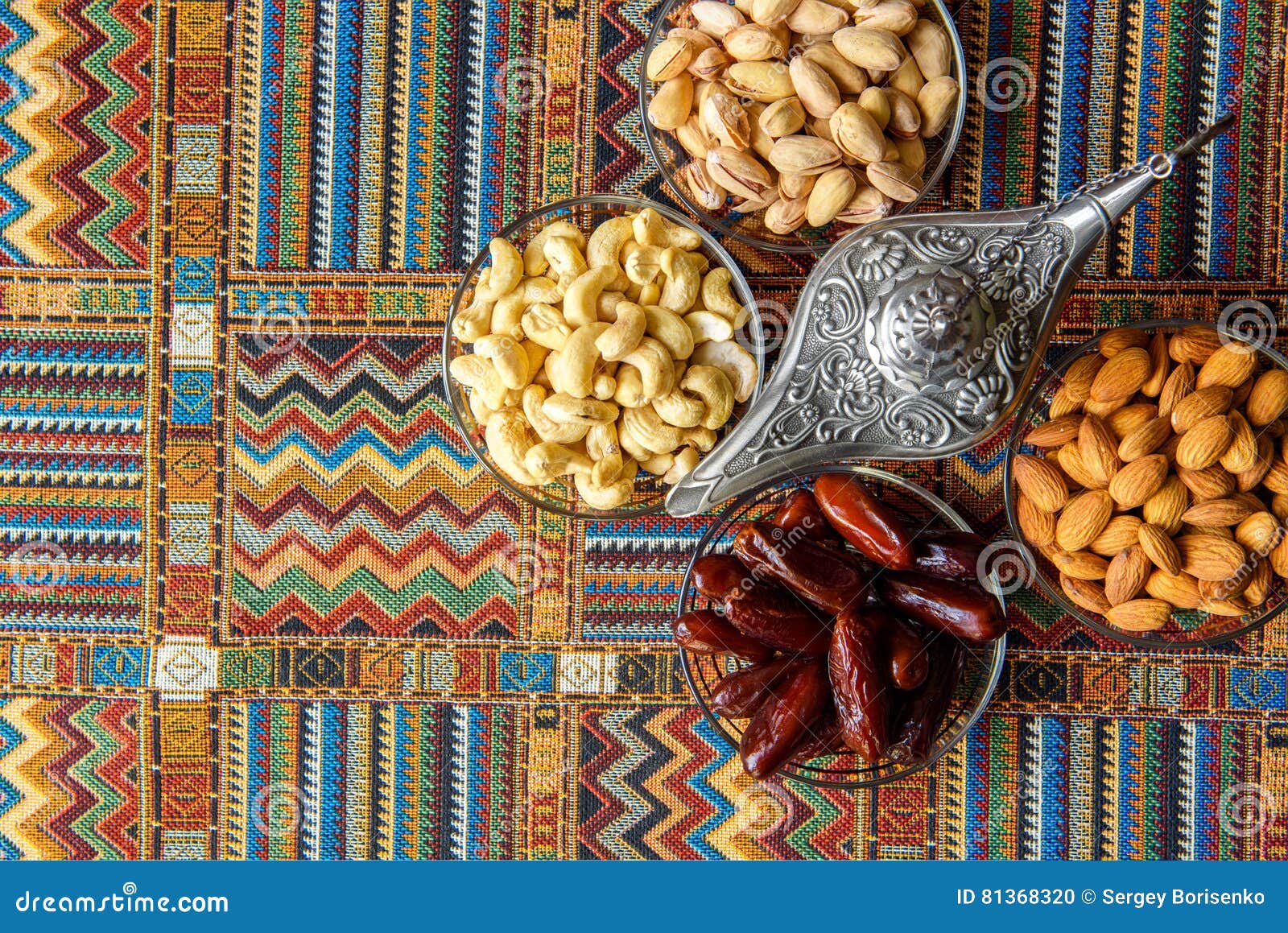 Nuts and Figs on a Traditional Arabic Carpet Stock Photo Image of