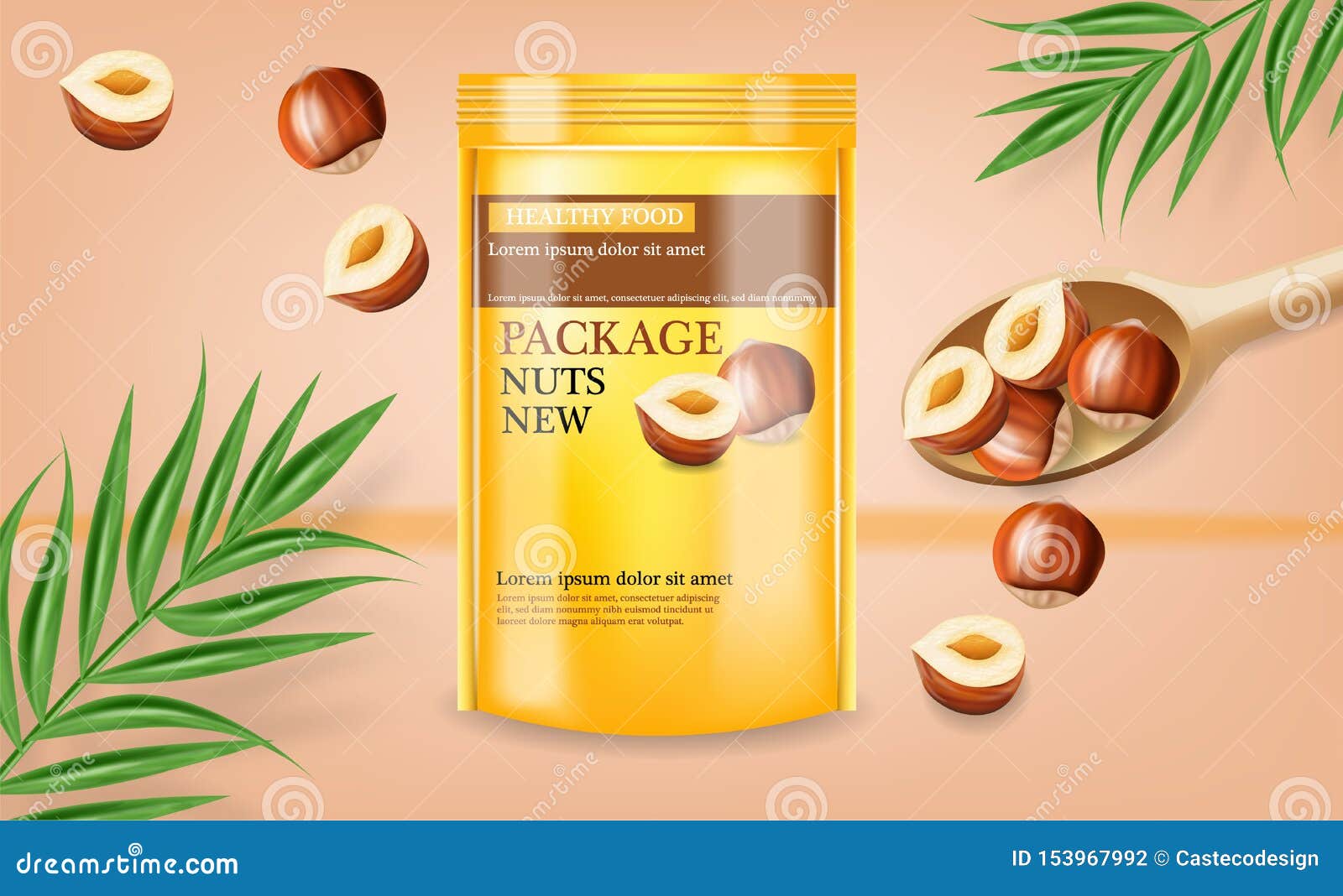 Nuts Package Vector Realistic Mock Up. Label Design. Product Placement