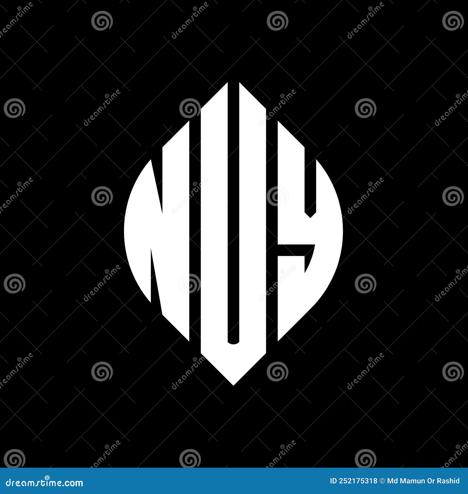 nuy circle letter logo  with circle and ellipse . nuy ellipse letters with typographic style. the three initials form a