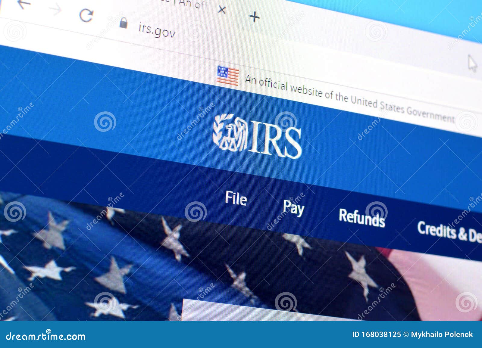 Homepage of Internal Revenue Service Website on the Display of PC, Url ...