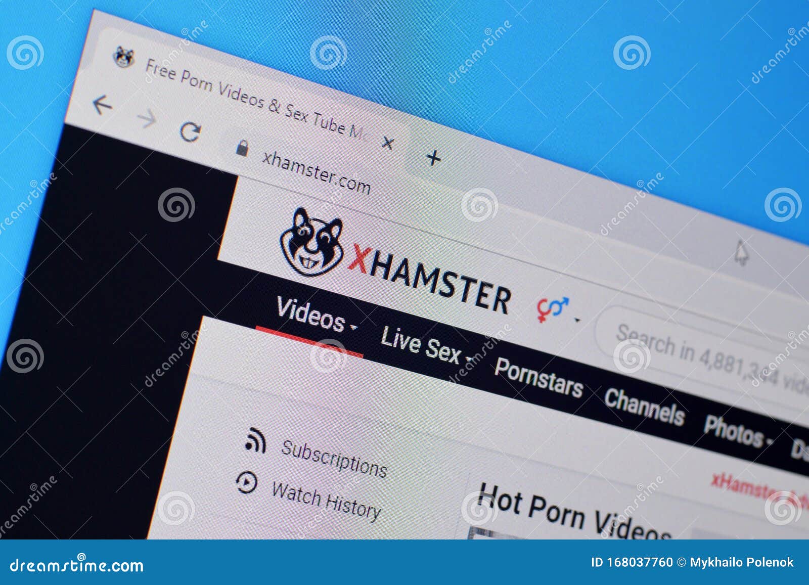 Homepage of Xhamster Website on the Display of PC, Url