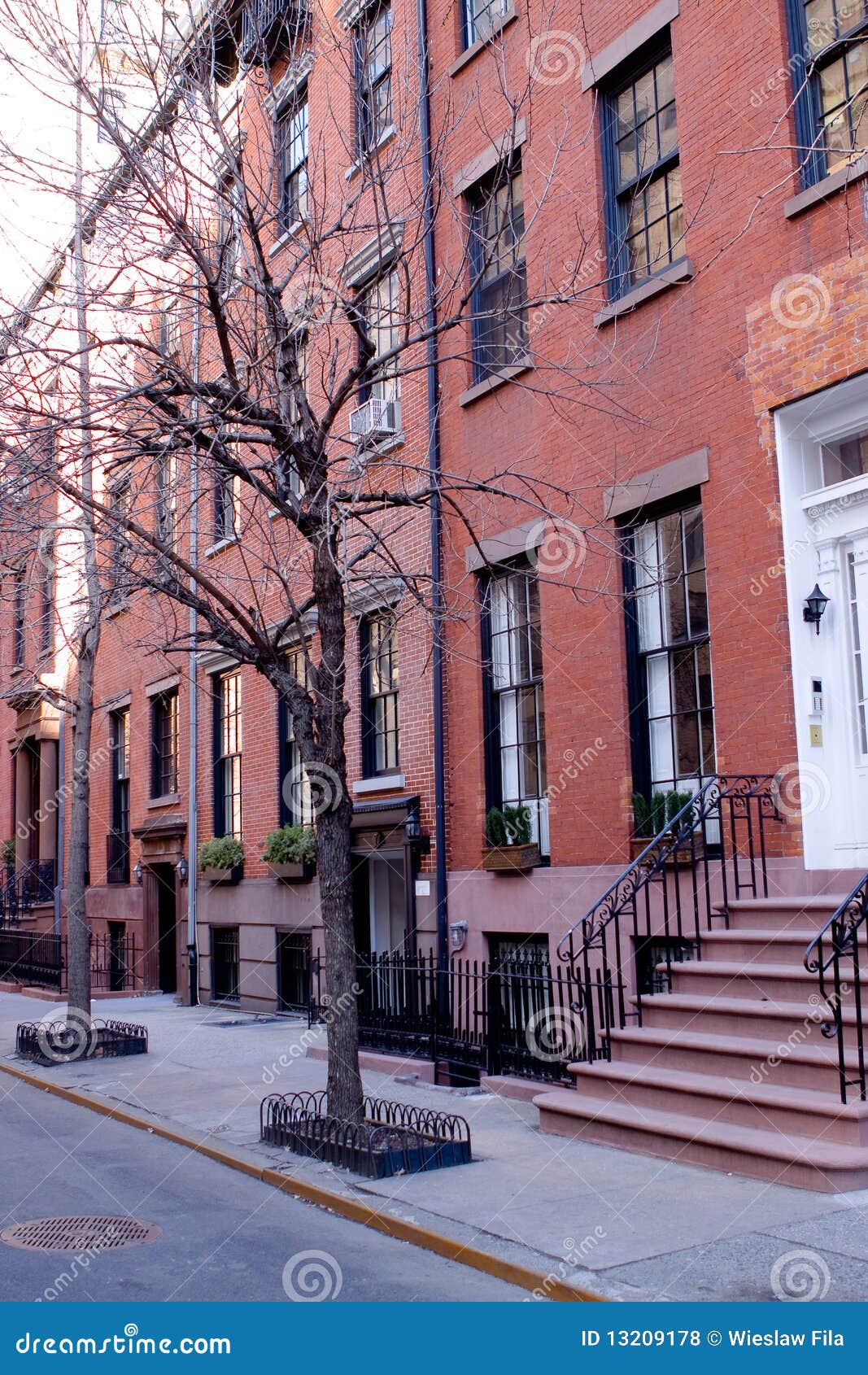 NYC brownstone buildings stock photo. Image of street 13209178