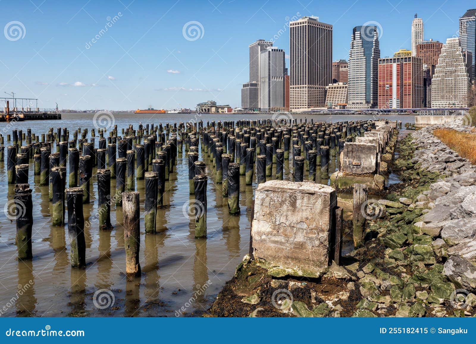 NYC Spring Lower Manhattan Seen from Brooklyn Stock Image Image of