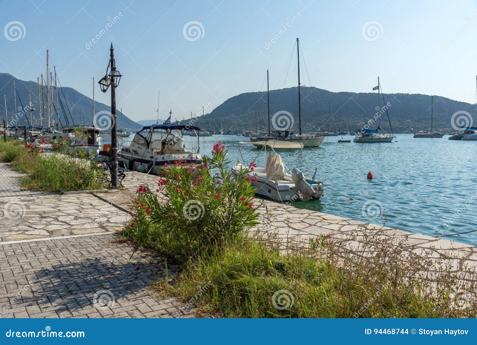 NYDRI, LEFKADA, GREECE JULY 17: Port at Nydri Bay, Lefkada, Greece ...