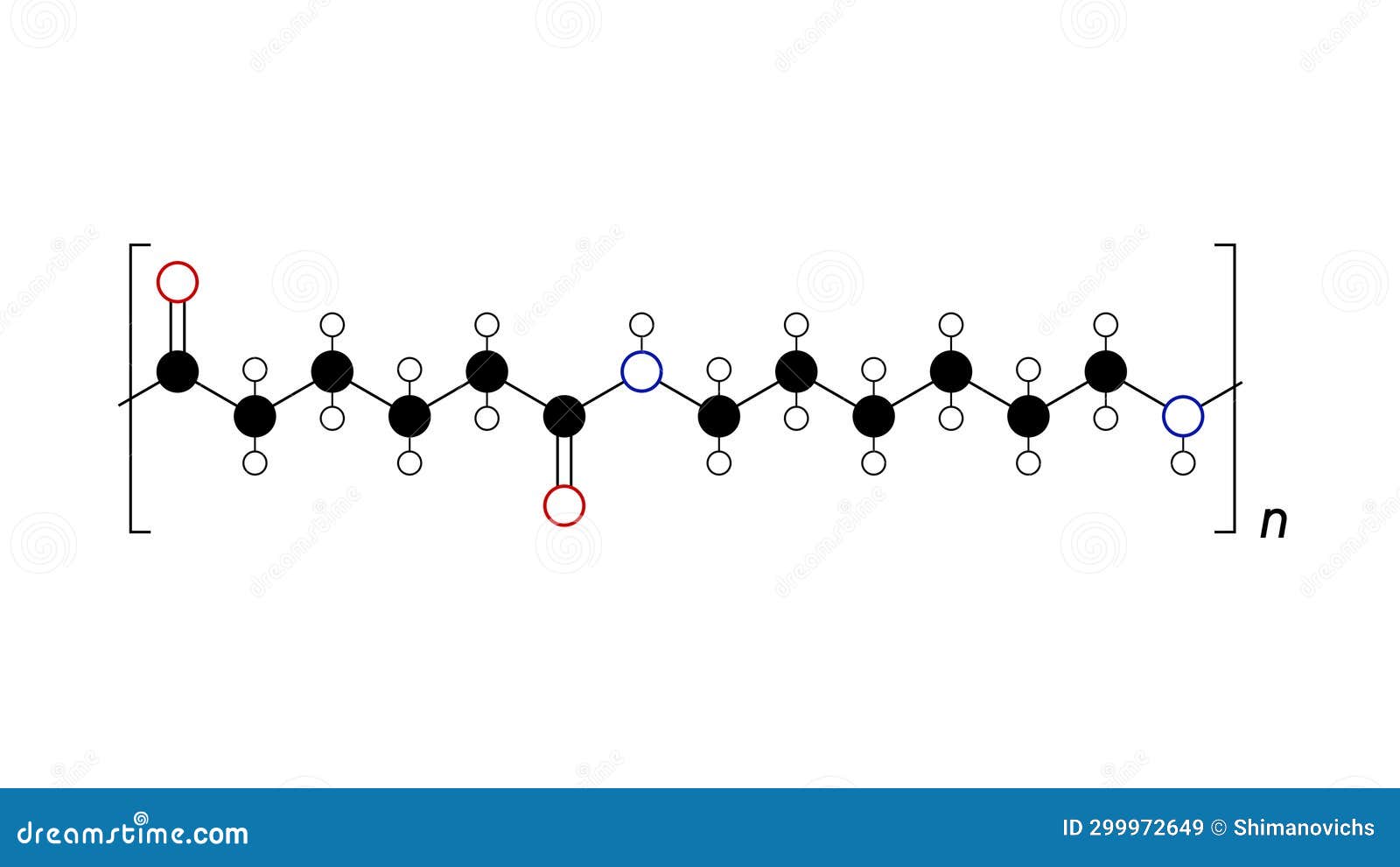 Nylon 66 Molecule, Structural Chemical Formula, Ballandstick Model