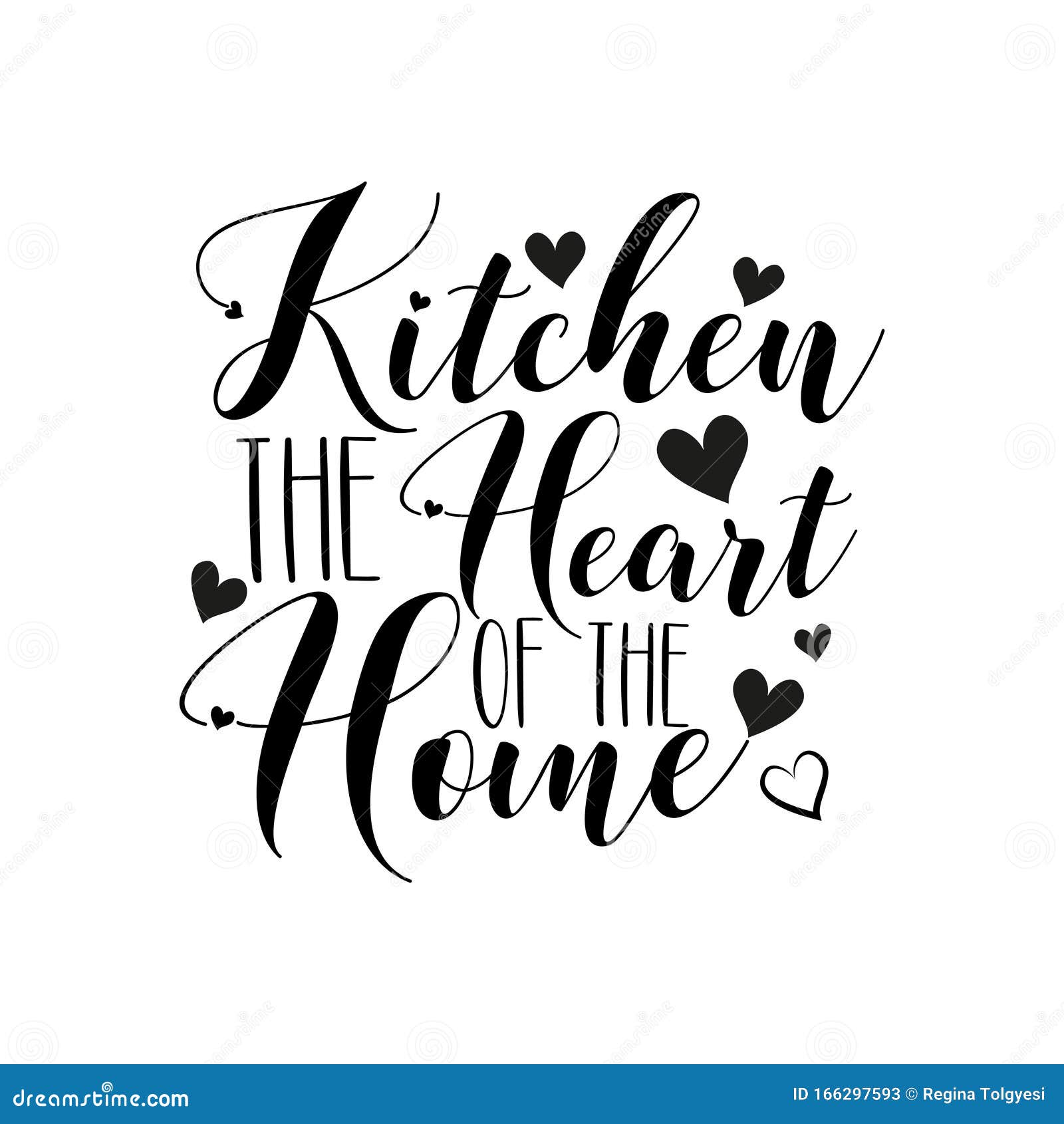 Kitchen the Heart of the Home Positive Calligraphy, with Heart. Stock