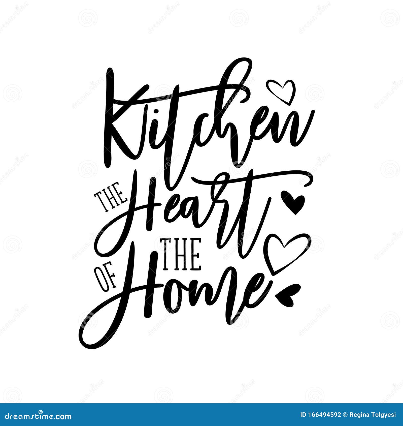 Kitchen the Heart of the Home Positive Calligraphy, with Heart. Stock