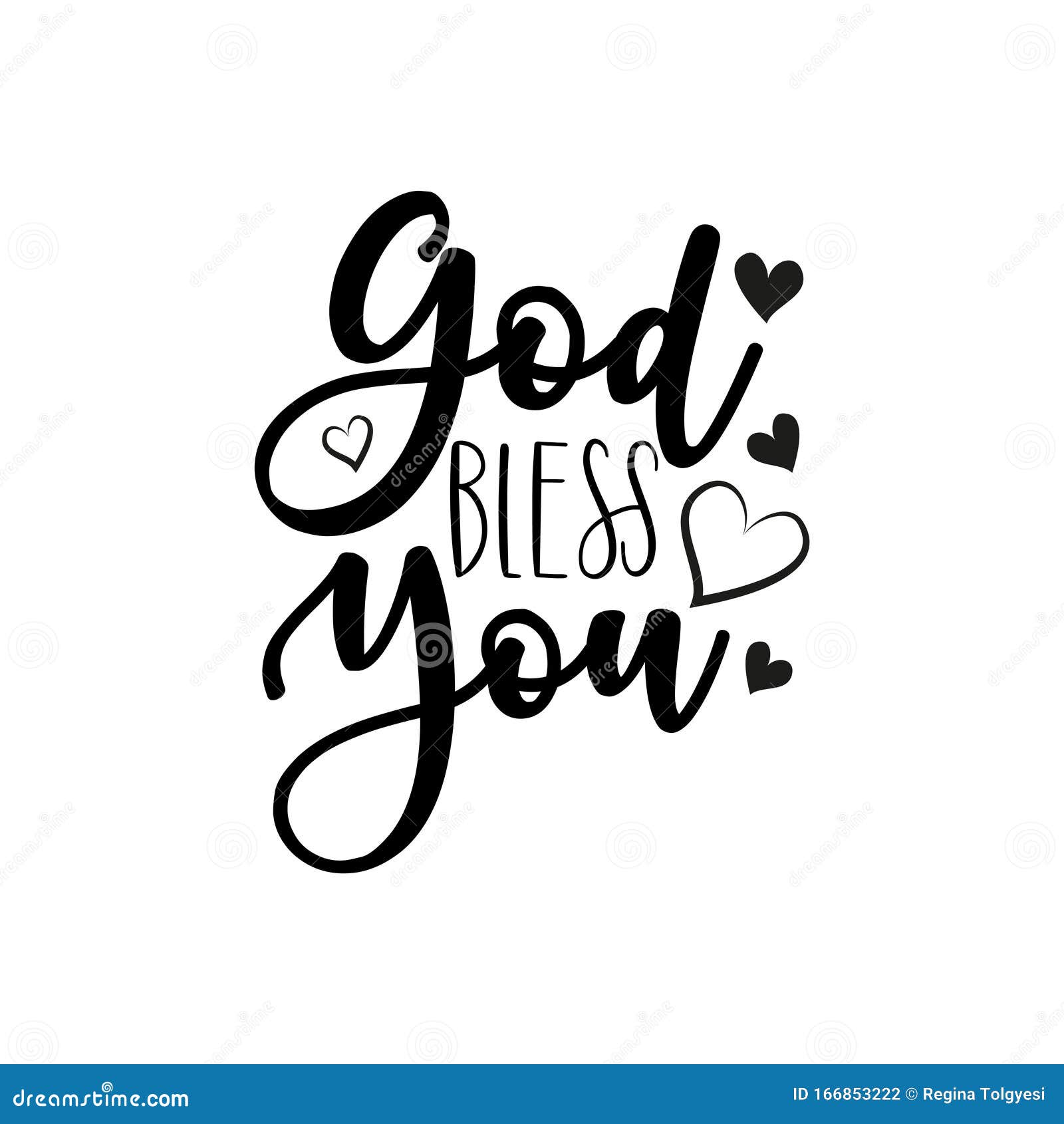 God Bless You- Calligraphy Text, With Heart. Stock Vector - Illustration Of  Background, Greeting: 166853222