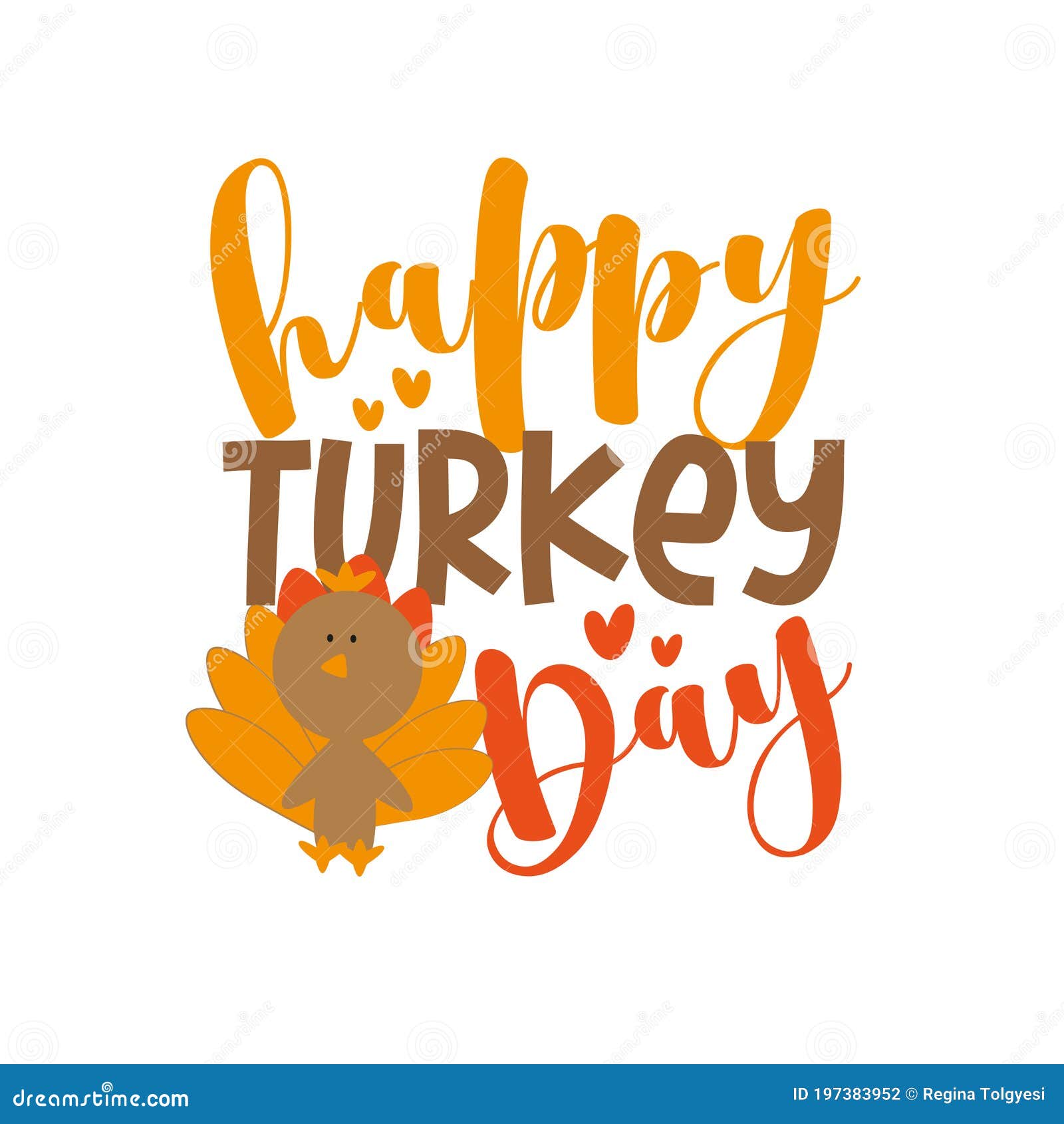 Happy Turkey Day Thanksgiving Phrase with Cute Turkey Bird Stock