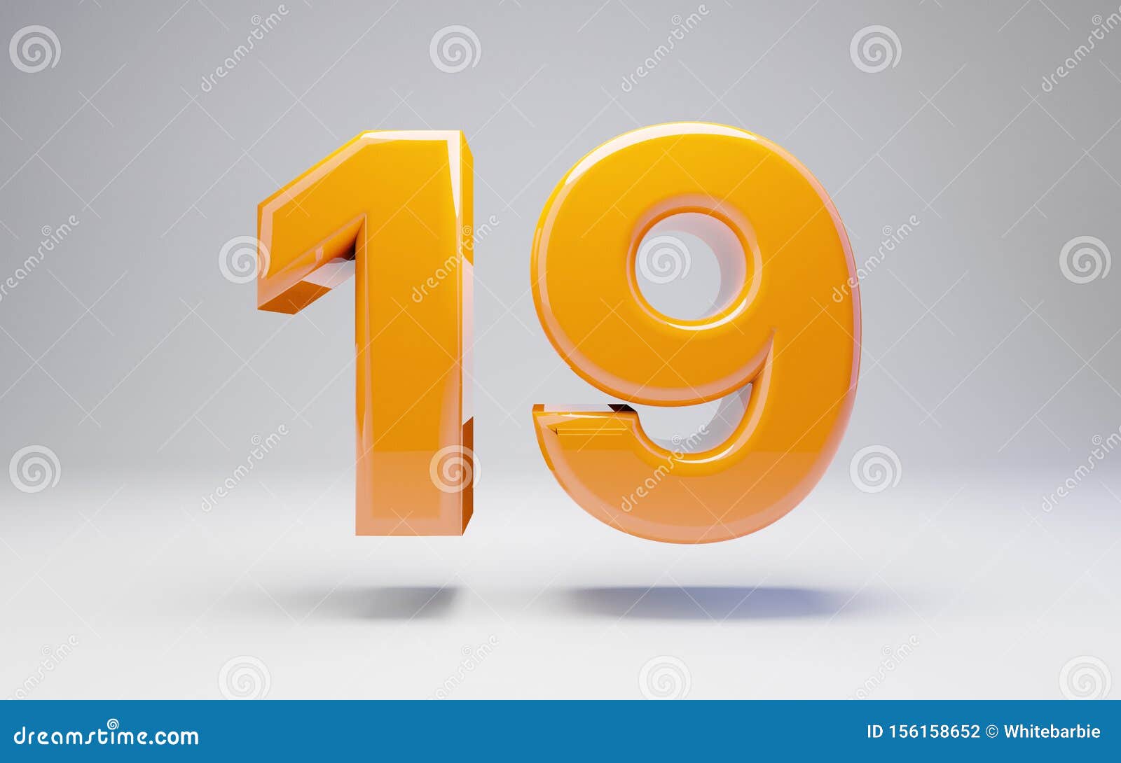 Número 19. Número Brilhante Em Cor Laranja 3D, Isolado Sobre Fundo